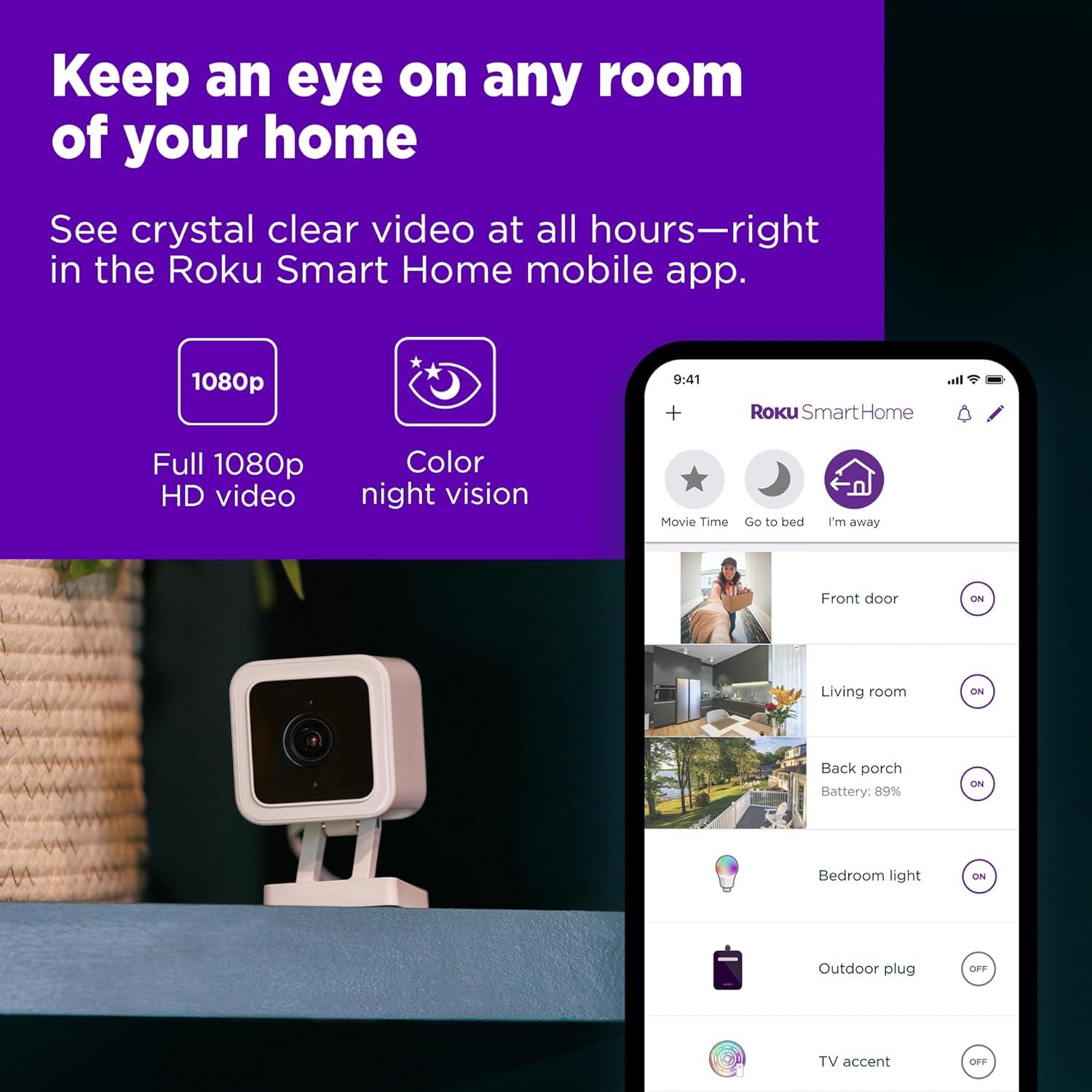 Cámara Interior Roku CS10005 1080p HD con Visión Nocturna