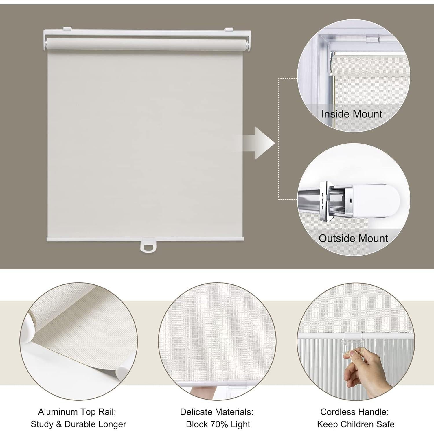 Persianas enrollables AOSKY 79 x 183 cm sin cordón UV blanco