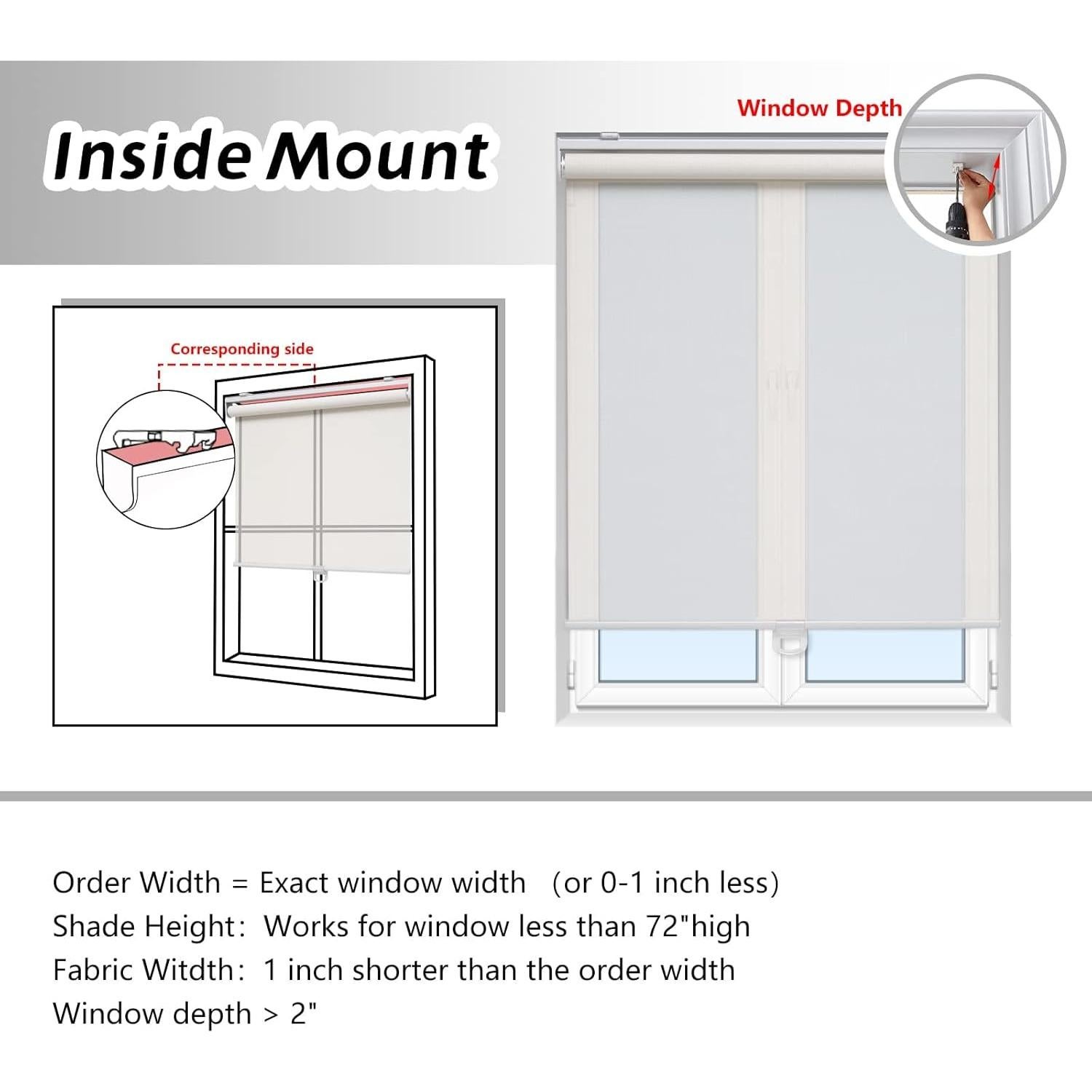 Persianas enrollables AOSKY 79 x 183 cm sin cordón UV blanco