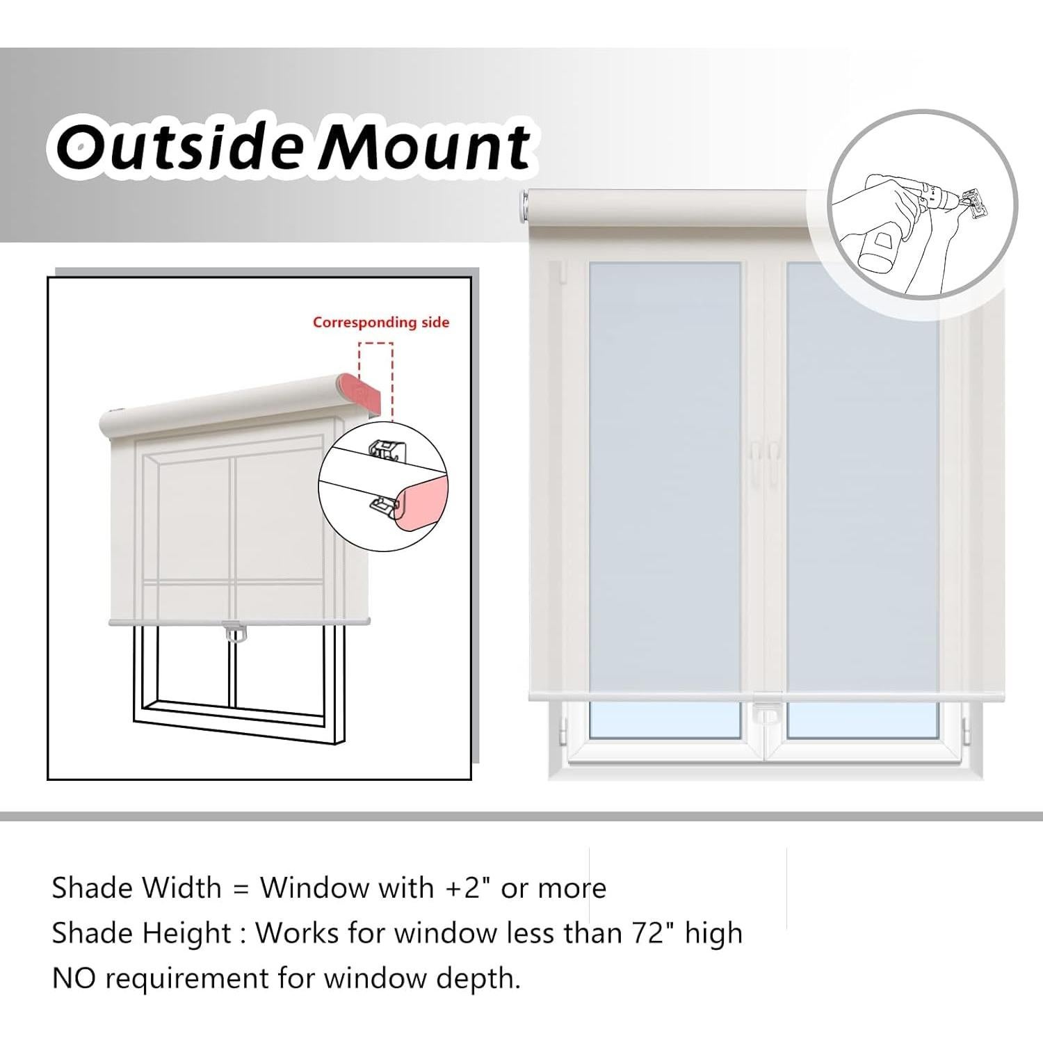 Persianas enrollables AOSKY 79 x 183 cm sin cordón UV blanco