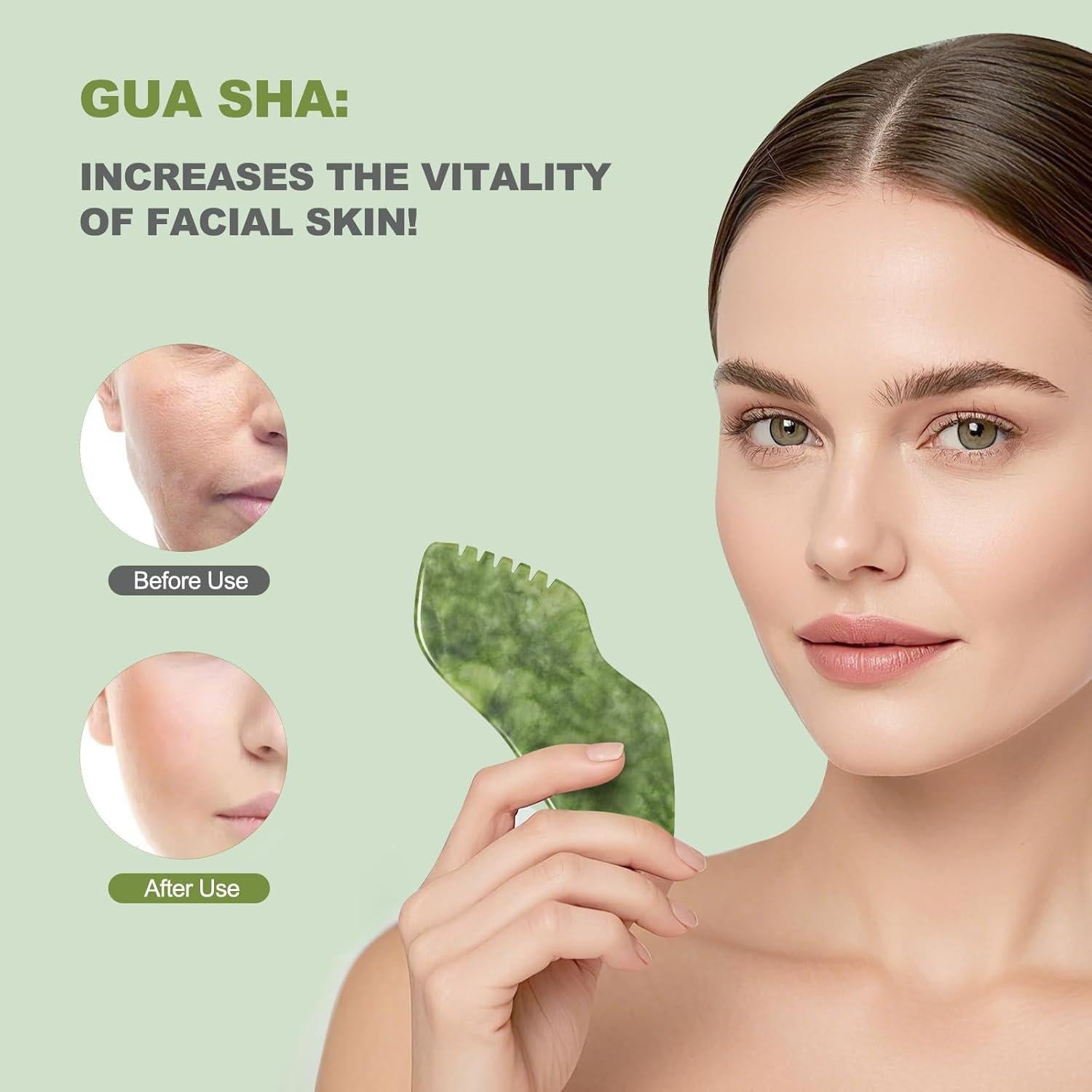 Juego de Gua Sha Airogym 2 Piezas de Jade Natural para Masaje Facial