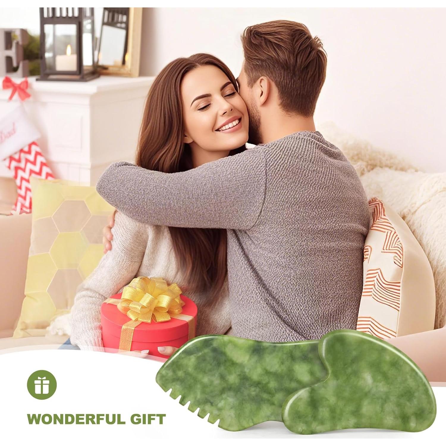 Juego de Gua Sha Airogym 2 Piezas de Jade Natural para Masaje Facial