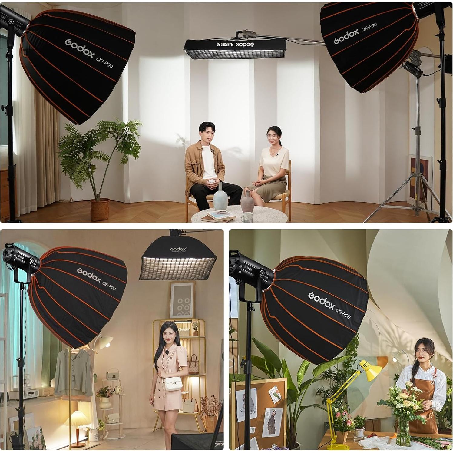 Kit de Iluminación Continua Godox SL300III con Softbox QR P90