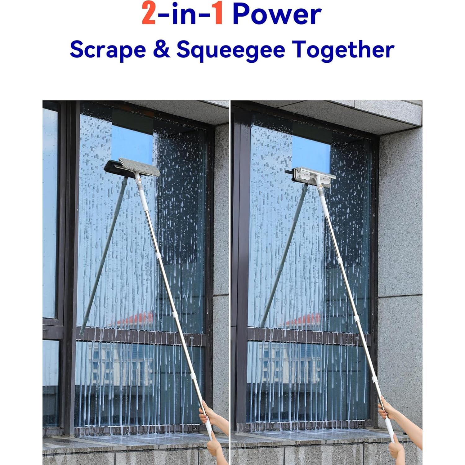 Kit de Limpieza de Ventanas CTIME 2 en 1 con Poste Extensible 203 cm