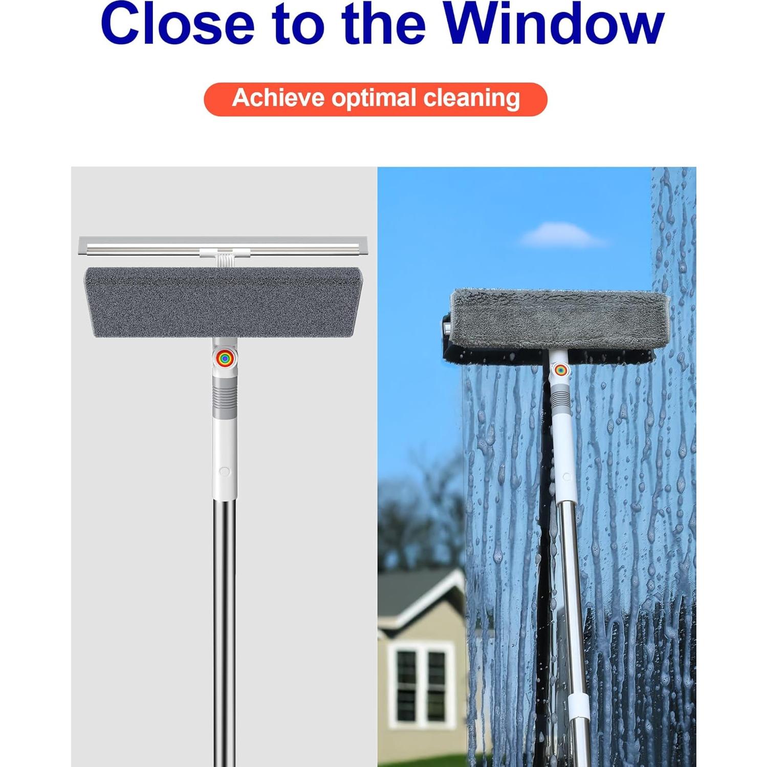 Kit de Limpieza de Ventanas CTIME 2 en 1 con Poste Extensible 203 cm