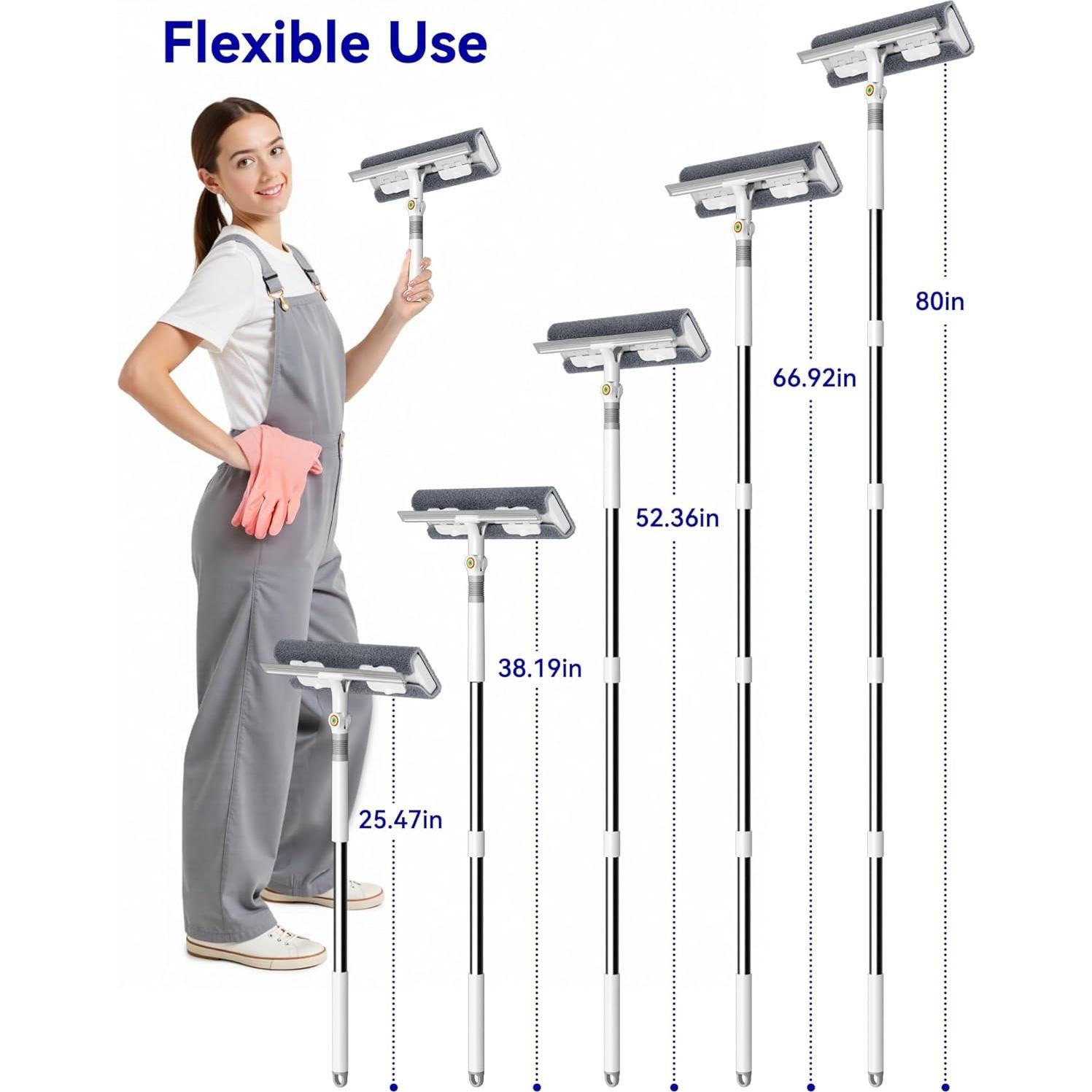 Kit de Limpieza de Ventanas CTIME 2 en 1 con Poste Extensible 203 cm