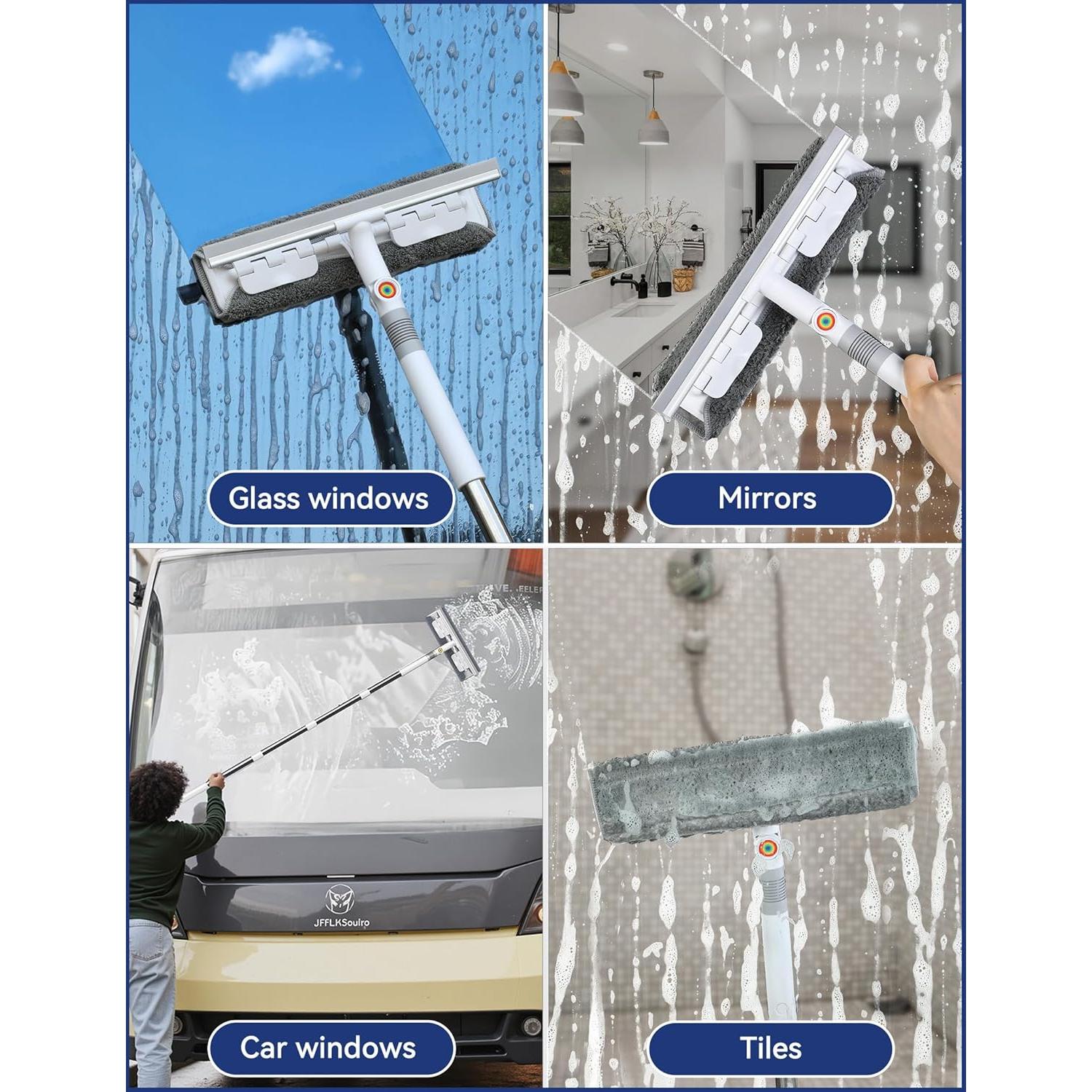 Kit de Limpieza de Ventanas CTIME 2 en 1 con Poste Extensible 203 cm