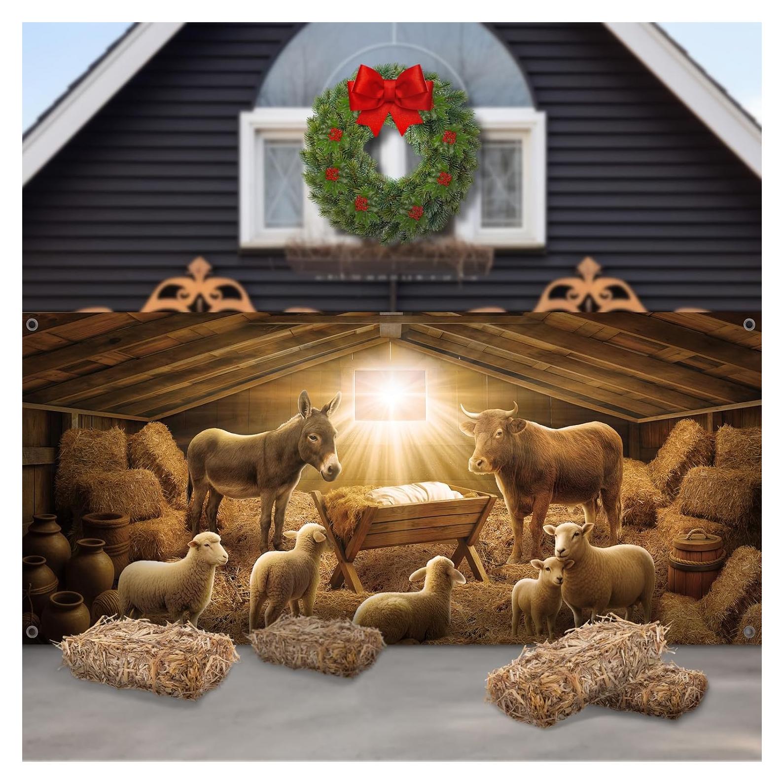 Banner de Natividad Navideña FuWeave 2.13 x 4.88 m para Garaje