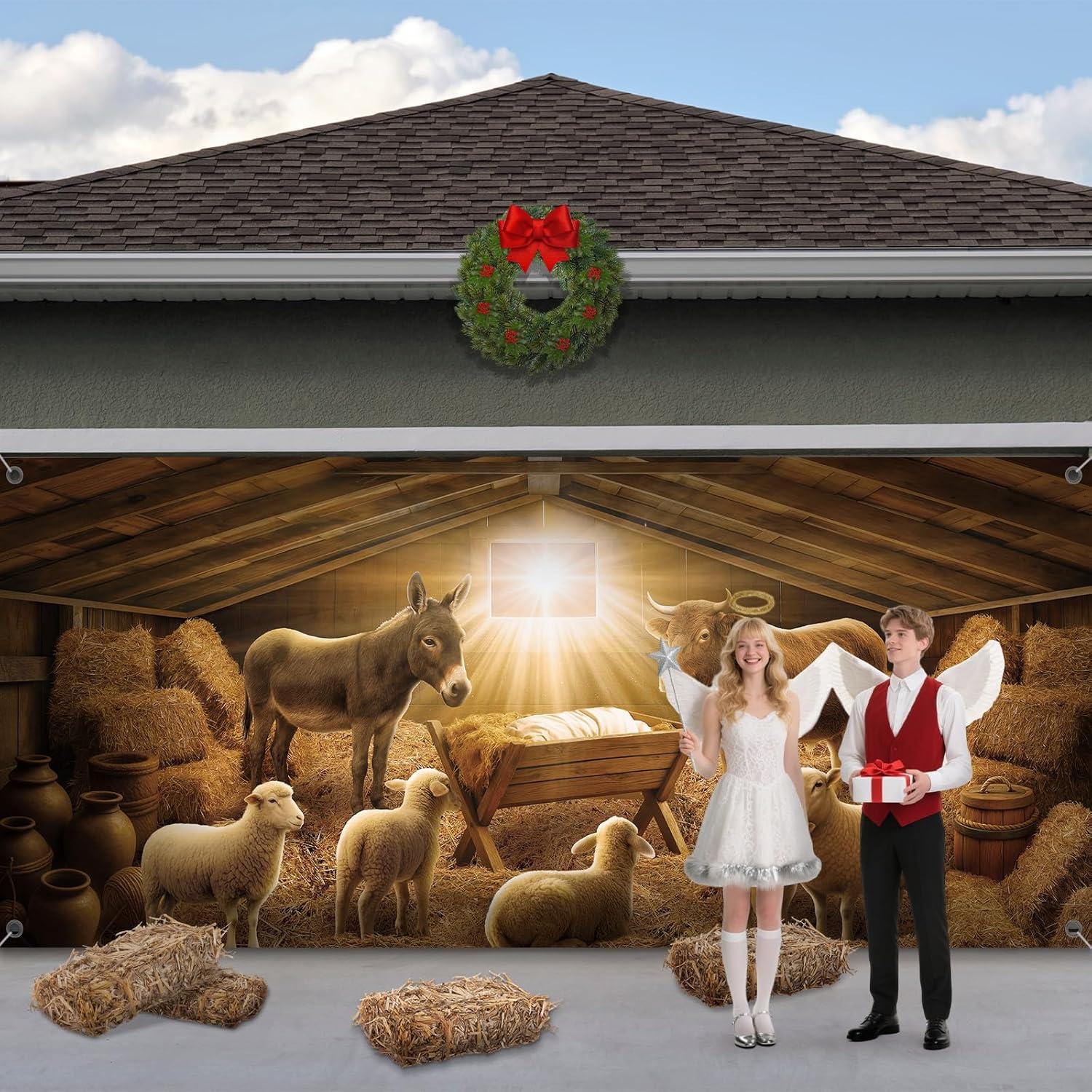 Banner de Natividad Navideña FuWeave 2.13 x 4.88 m para Garaje