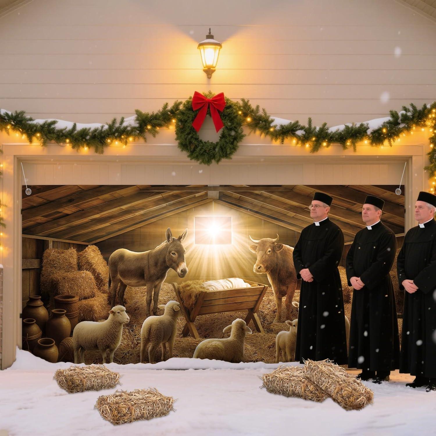 Banner de Natividad Navideña FuWeave 2.13 x 4.88 m para Garaje