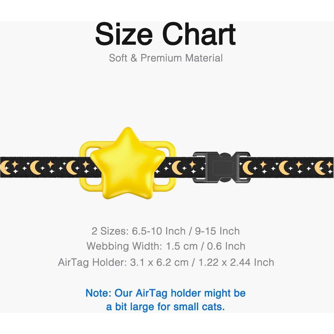 Collar para Gato con Soporte AirTag WAAAG Negro 16.5-25.4 cm