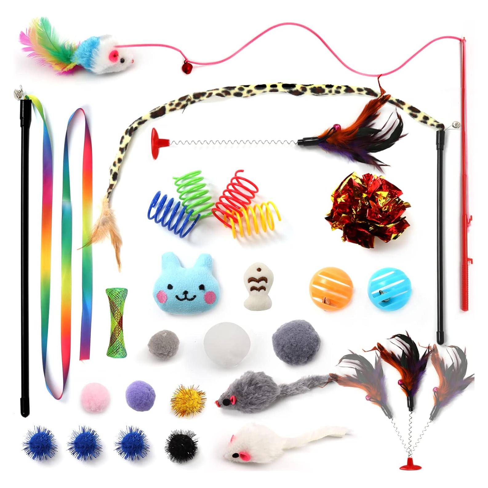 Paquete de 26 Juguetes para Gatos PietyPet - Varitas, Pelotas y Más