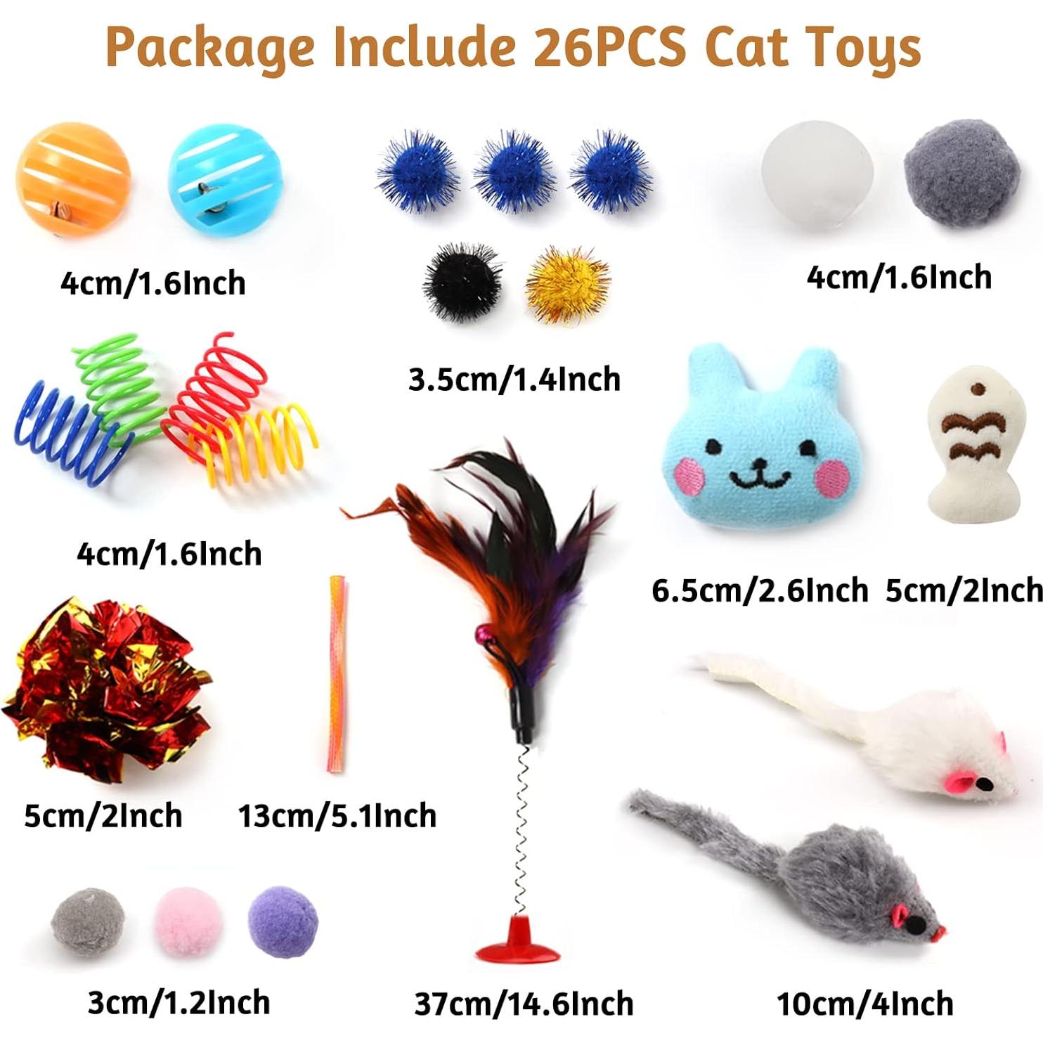 Paquete de 26 Juguetes para Gatos PietyPet - Varitas, Pelotas y Más