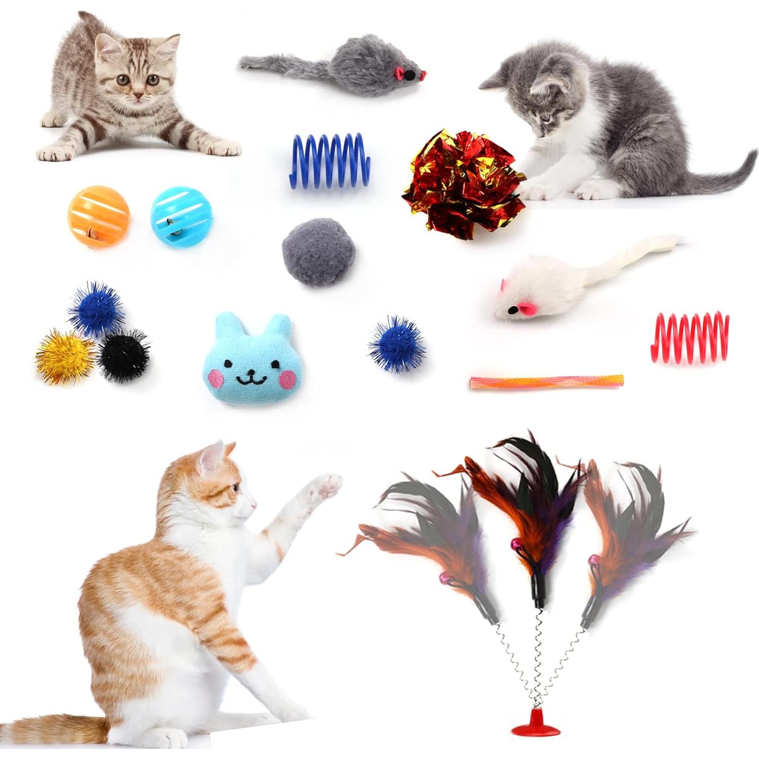 Paquete de 26 Juguetes para Gatos PietyPet - Varitas, Pelotas y Más