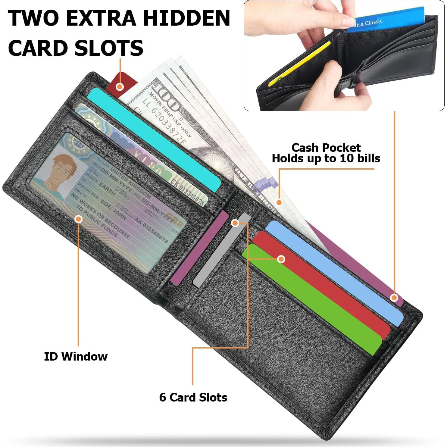 Cartera delgada de cuero genuino BSMUWOT con bloqueo RFID