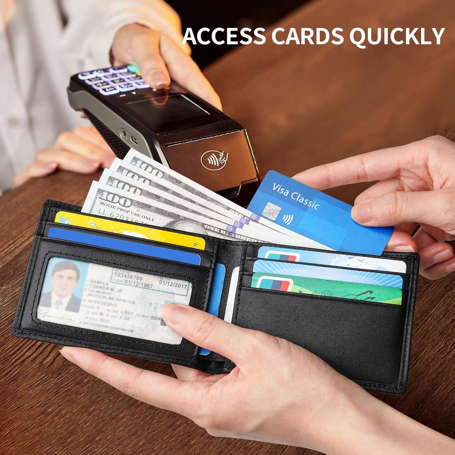 Cartera delgada de cuero genuino BSMUWOT con bloqueo RFID