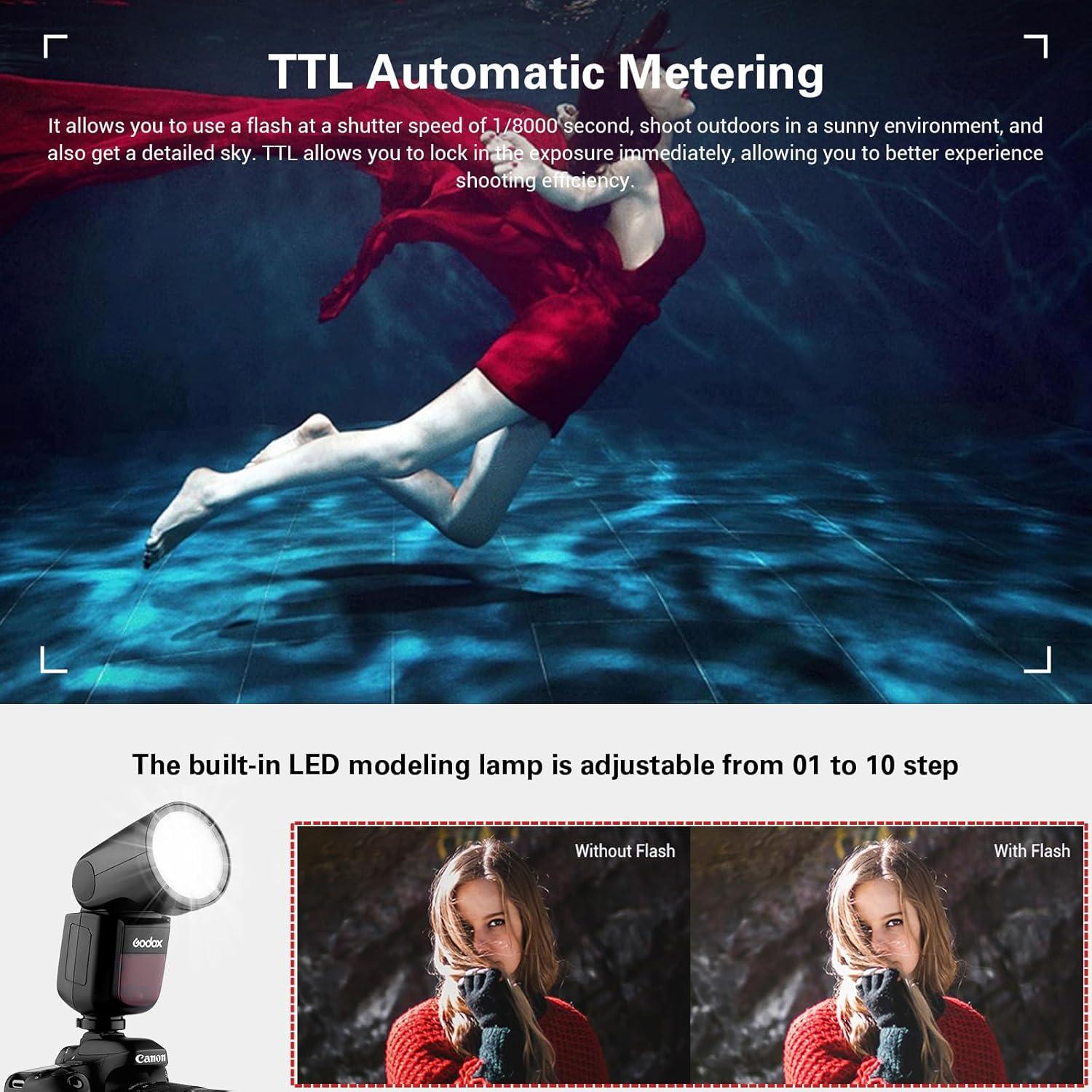 Flash Godox V1-C para Canon TTL 2.4G HSS 1/8000s 480 Flashes