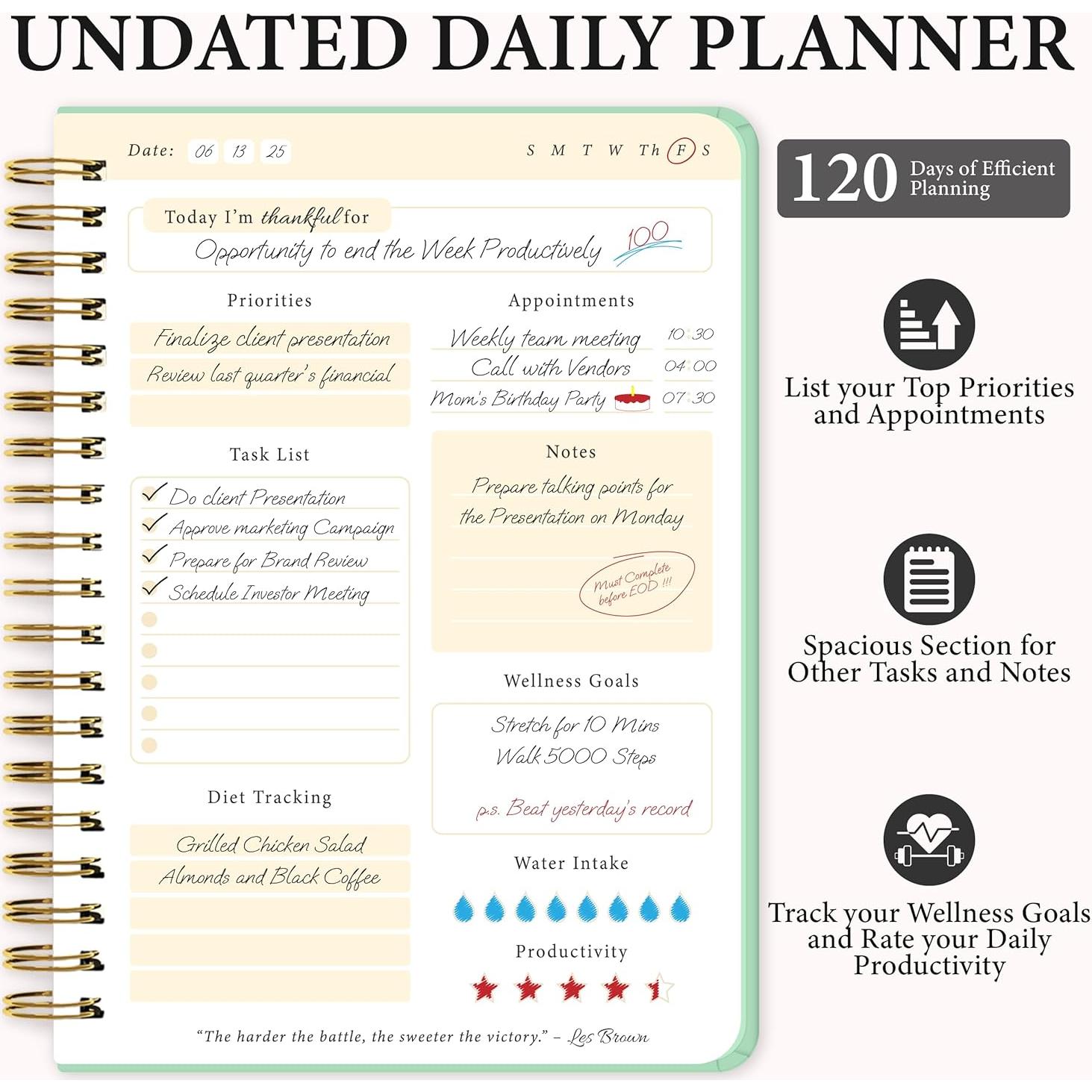 Planificador Diario Sin Fecha Only Zest Verde 124 Páginas