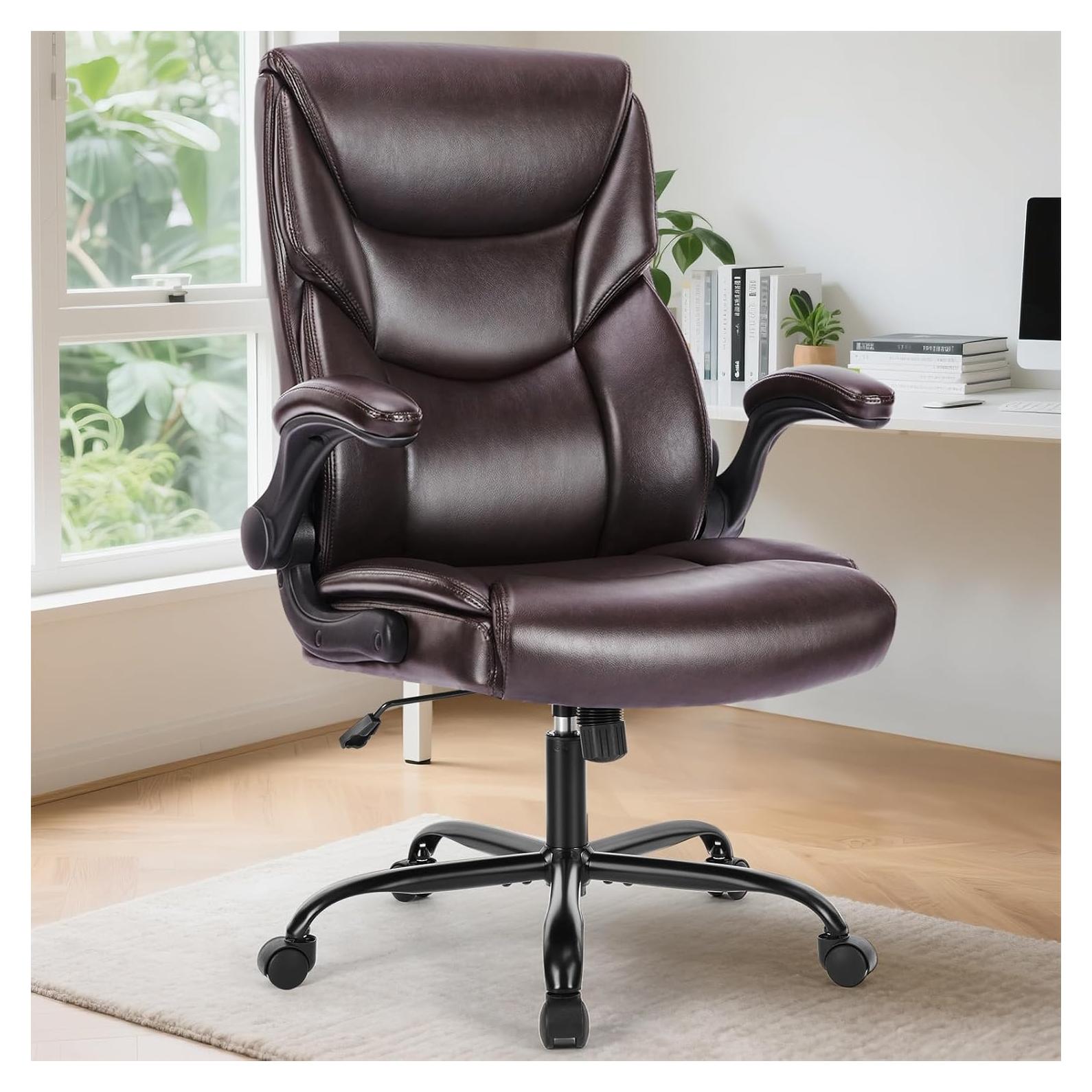 Silla de Juego Ergonómica Sweetcrispy, Respaldo Alto, Cuero PU, Marrón