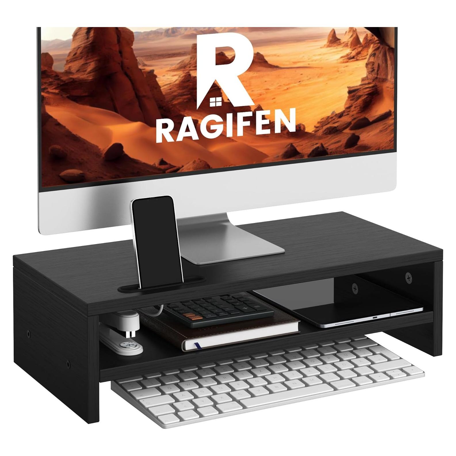 Soporte de Monitor de Madera RAGIFEN Negro 40x24x14 cm Antideslizante