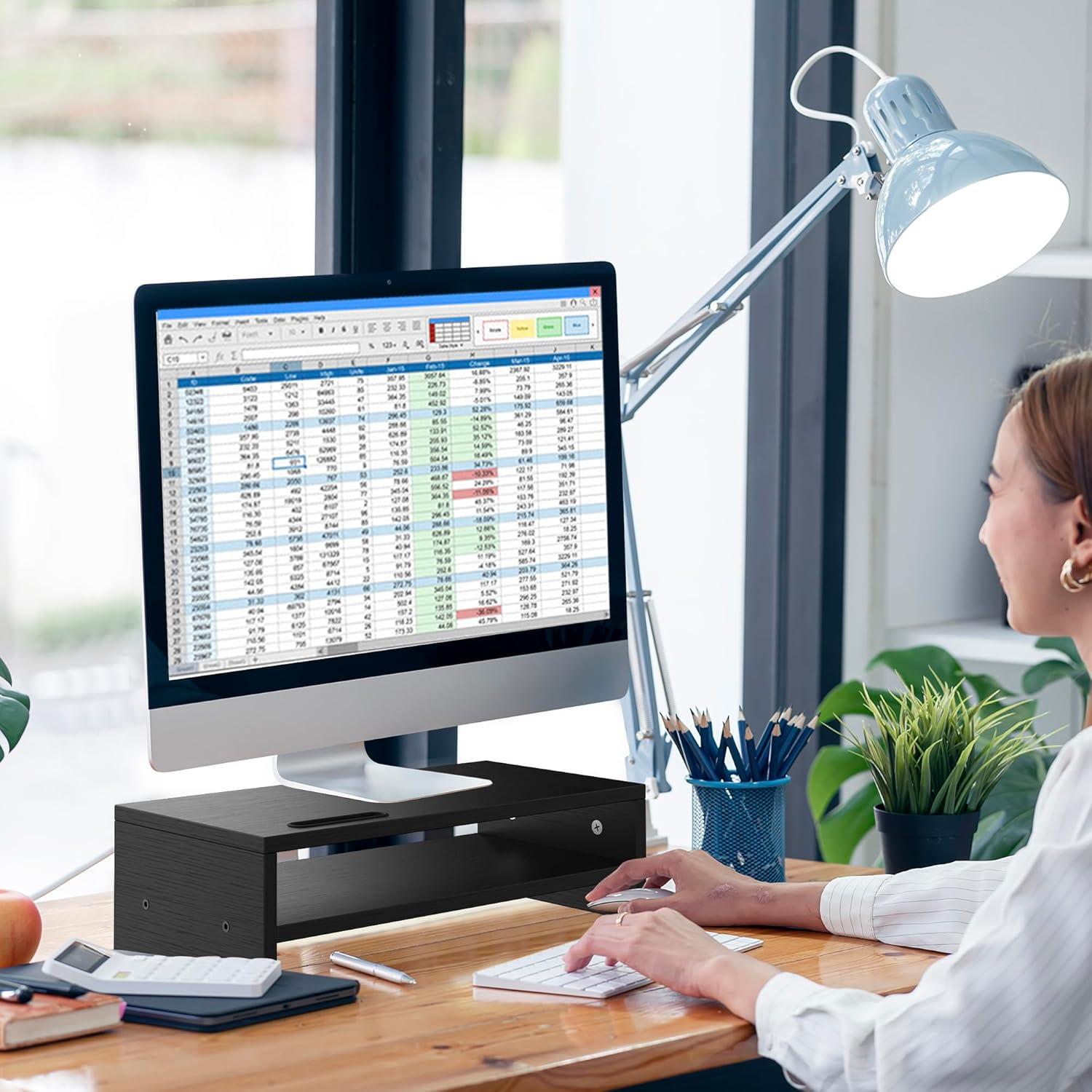 Soporte de Monitor de Madera RAGIFEN Negro 40x24x14 cm Antideslizante