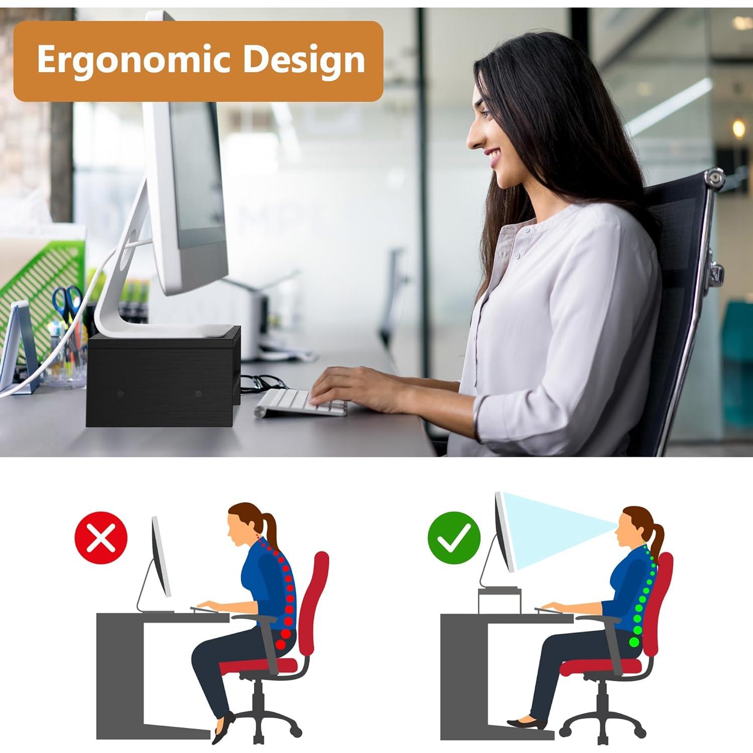 Soporte de Monitor de Madera RAGIFEN Negro 40x24x14 cm Antideslizante