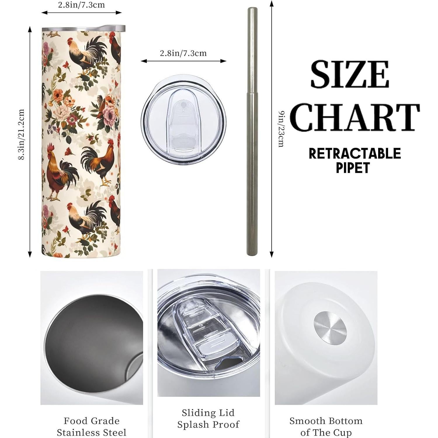 Taza Térmica Acero Inoxidable 590ml AmePay Floral con Tapa