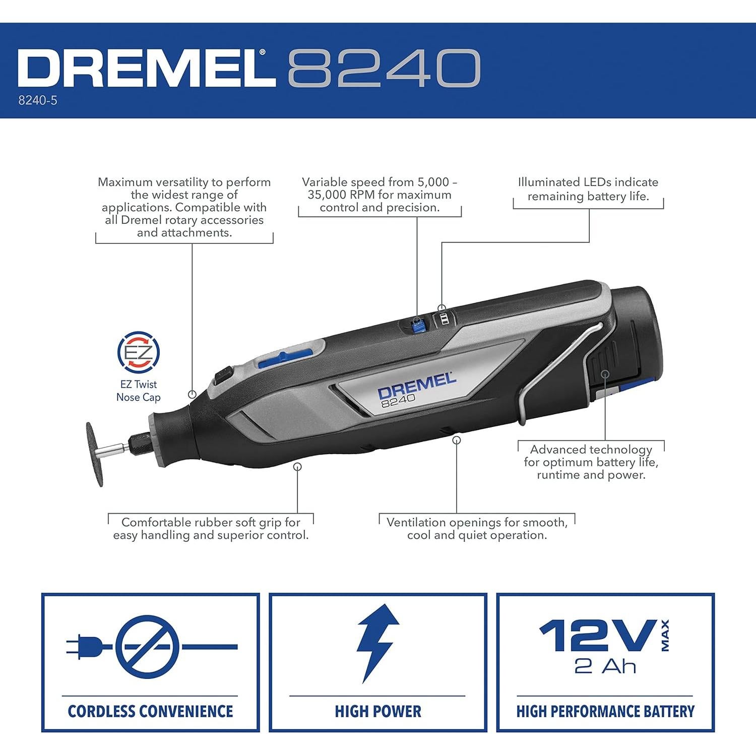 Dremel 8240 Herramienta Rotativa Inalámbrica 12V con Batería