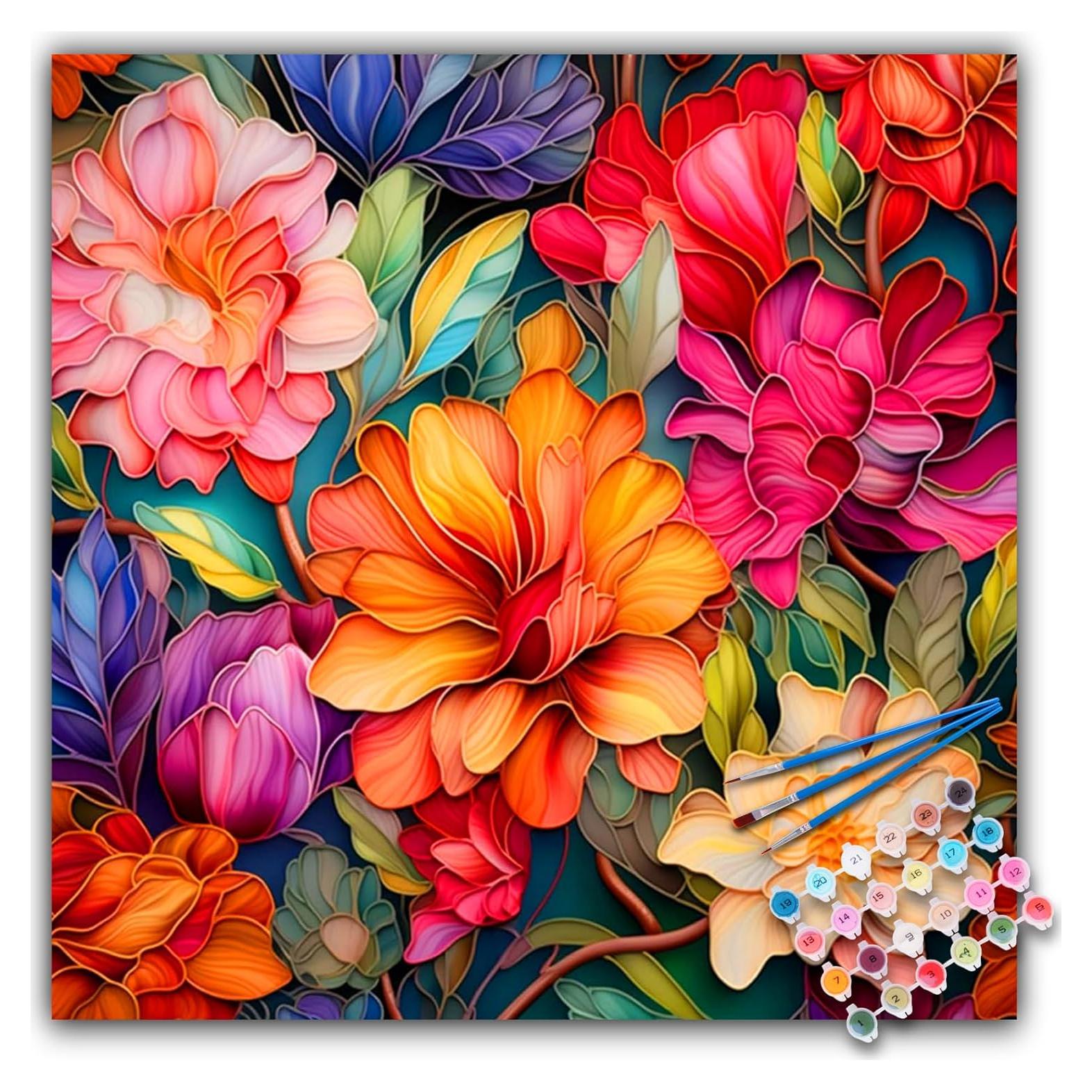 Kit de Pintar por Números Camocin 40x40 cm Floral Acrílico