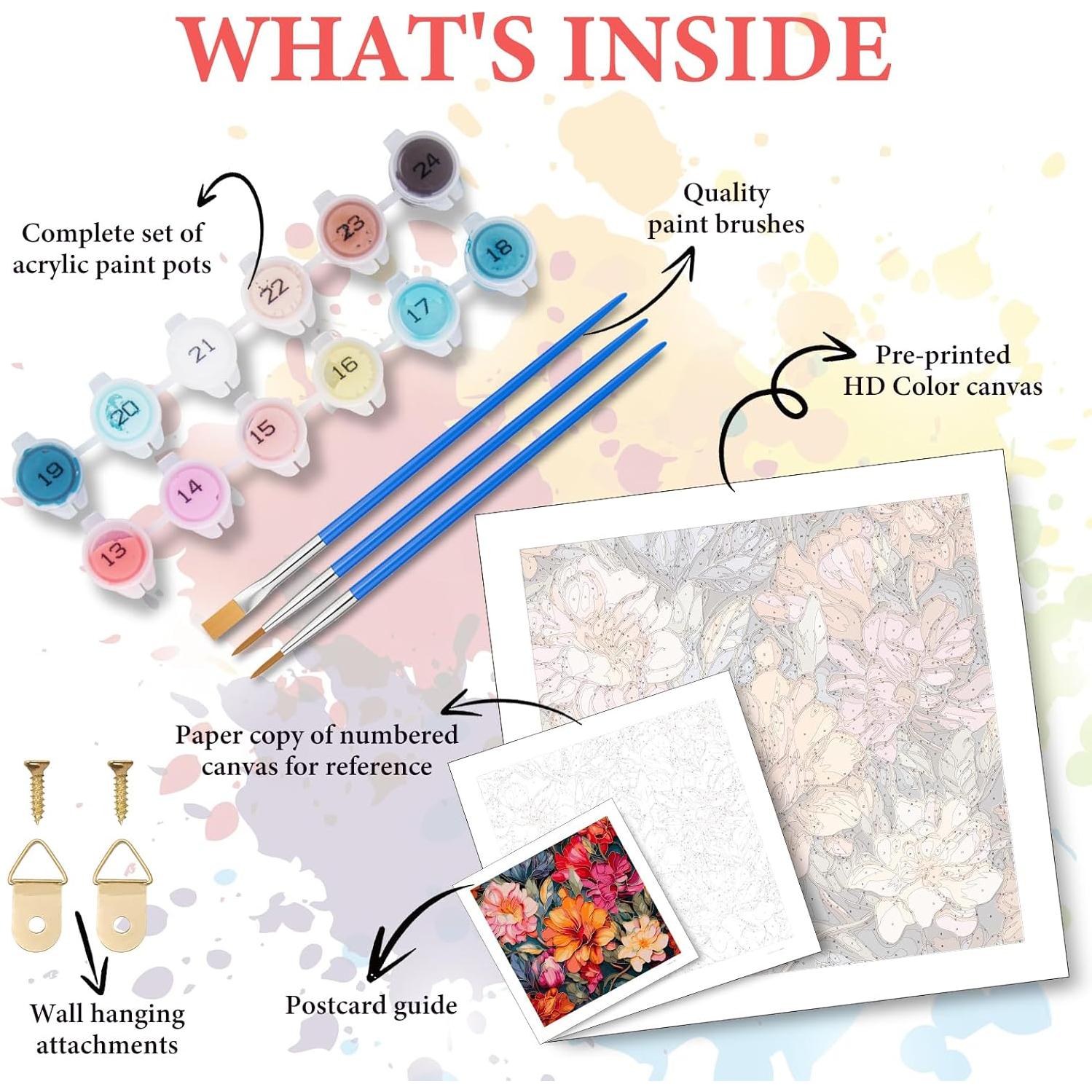 Kit de Pintar por Números Camocin 40x40 cm Floral Acrílico