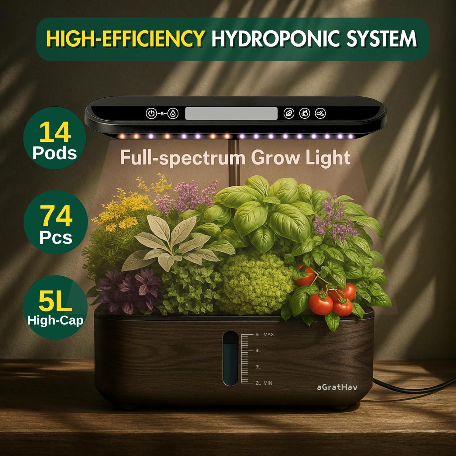 Kit de Cultivo Hidropónico aGratHav 14 Cápsulas LED Negro