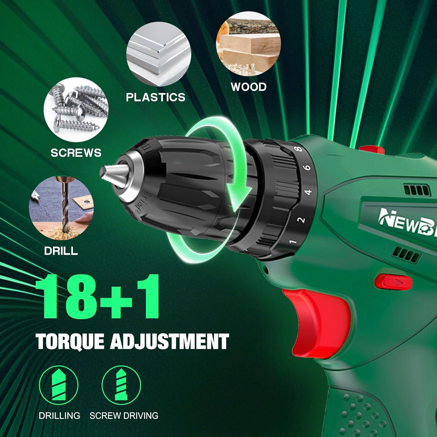 Juego de Taladros NEWBEAT 12V Inalámbrico con 2 Baterías