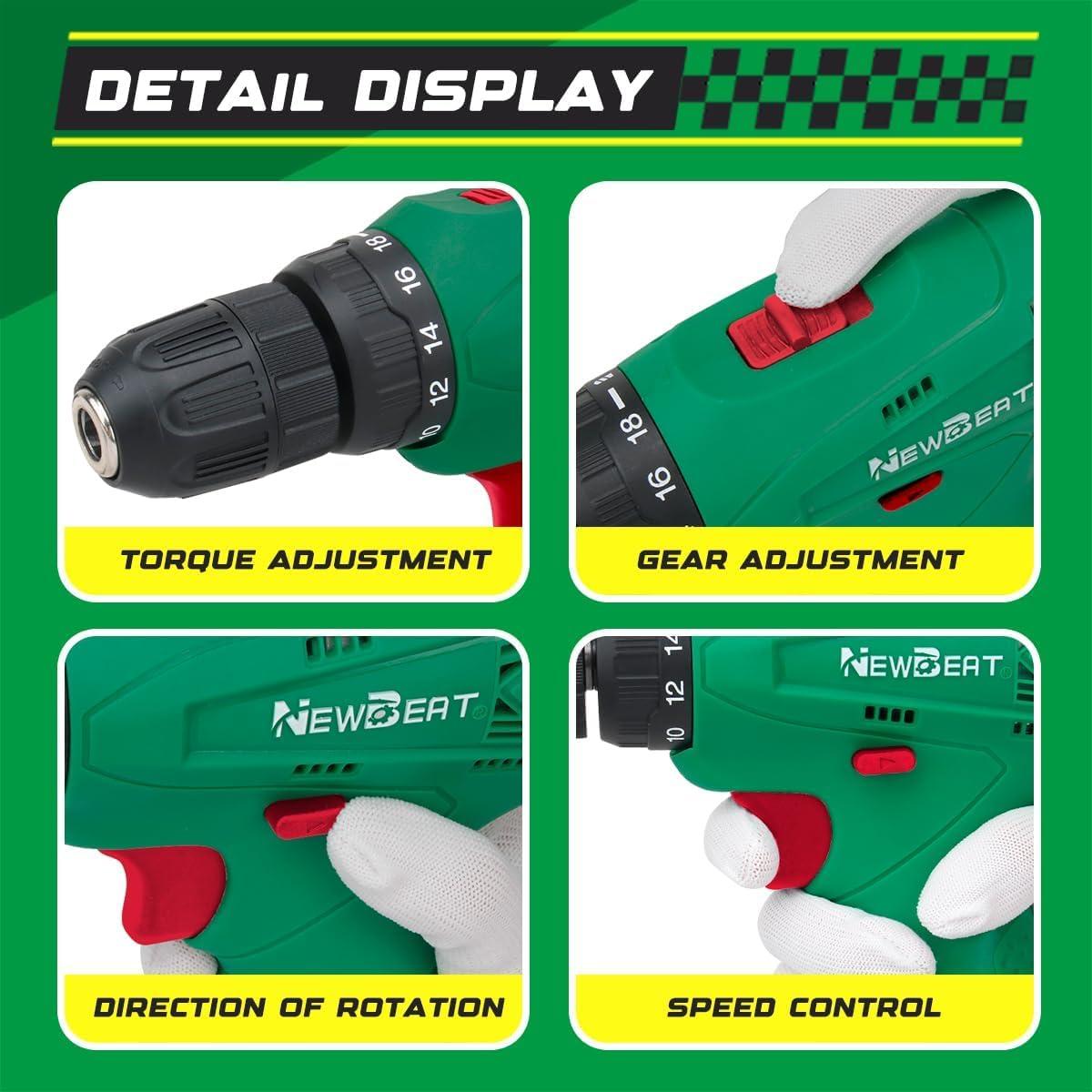 Juego de Taladros NEWBEAT 12V Inalámbrico con 2 Baterías