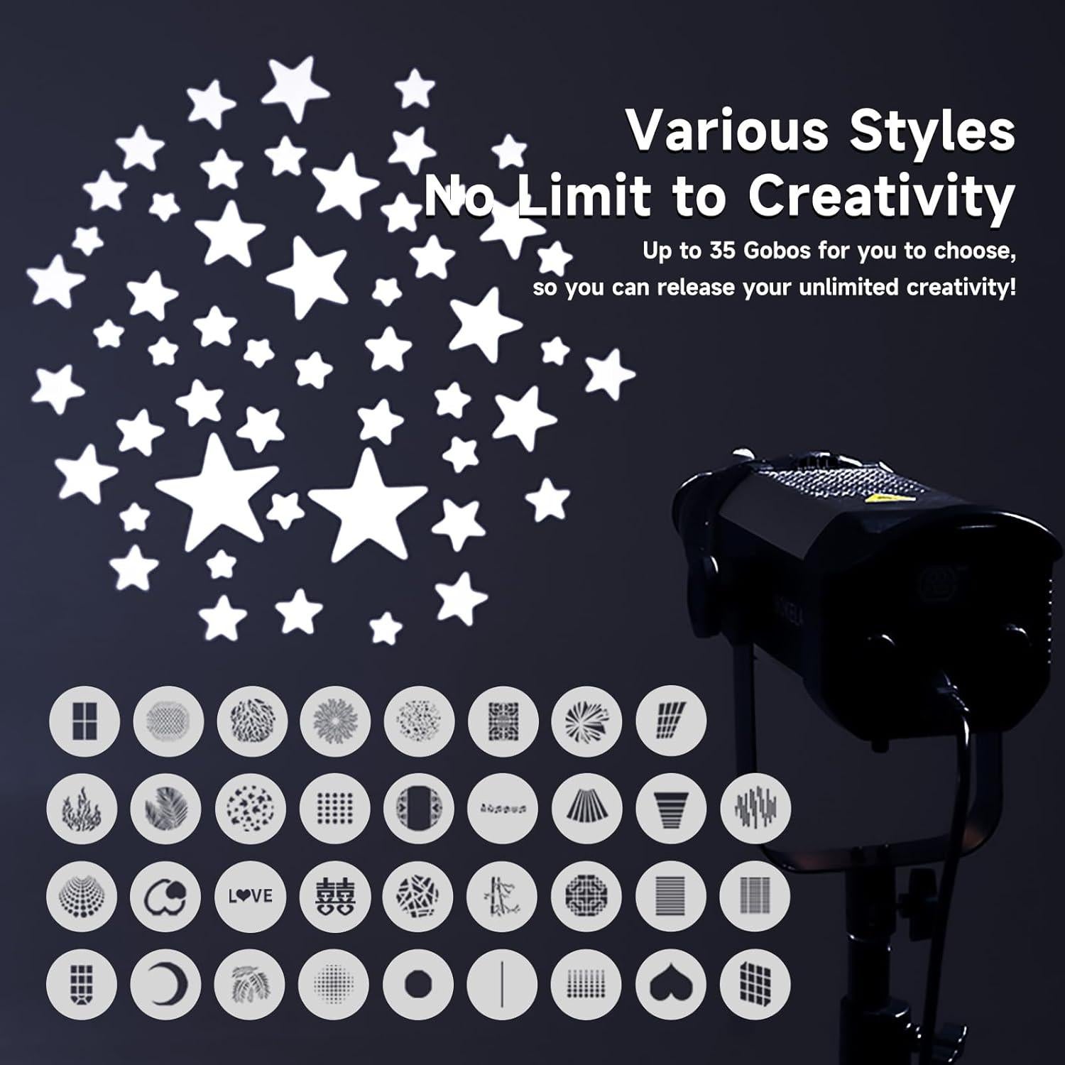 Snoot Óptico Profesional YSKE con Montura Bowens y 35 Gobos