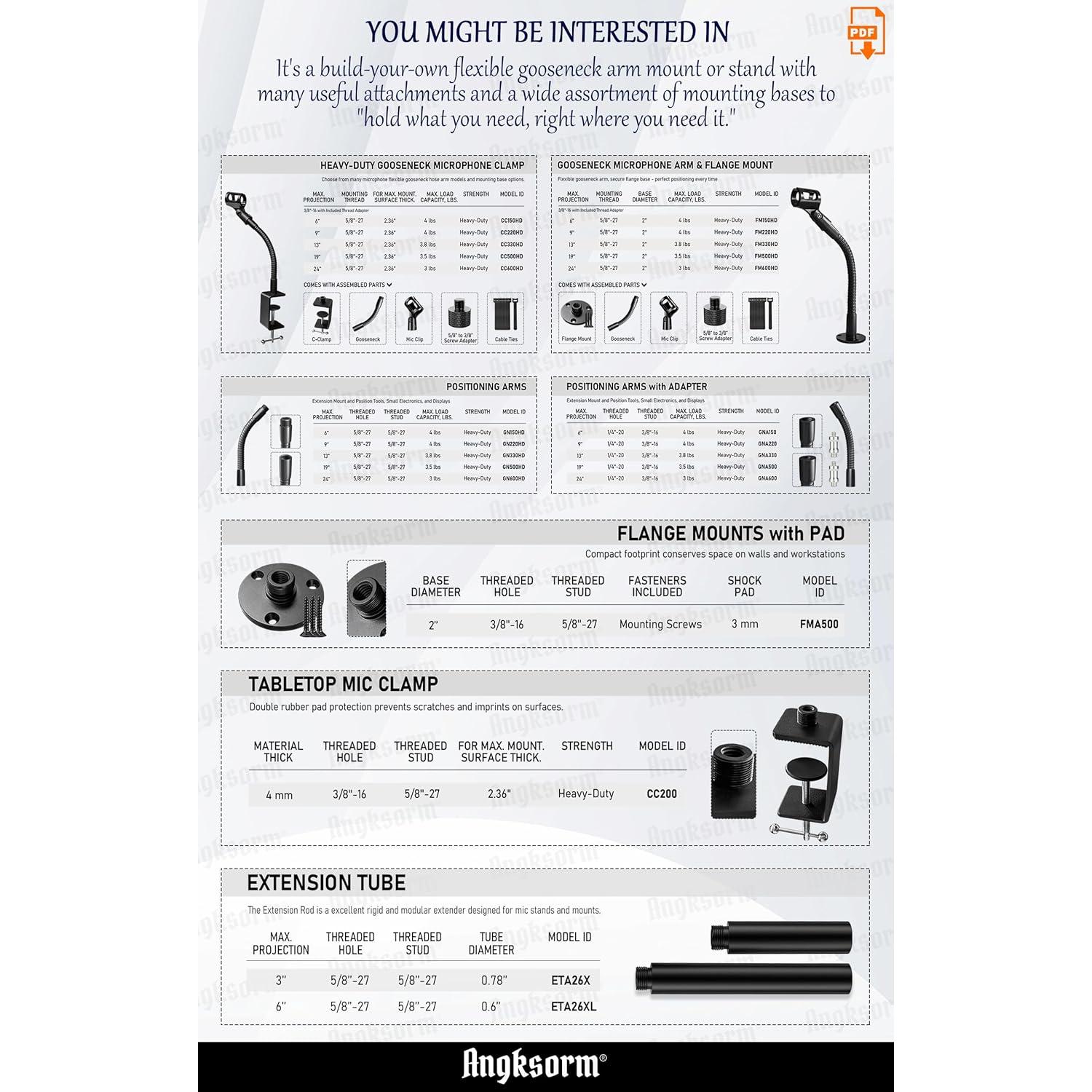 Brazo de extensión flexible 48 cm Angksorm BW3015 para micrófono