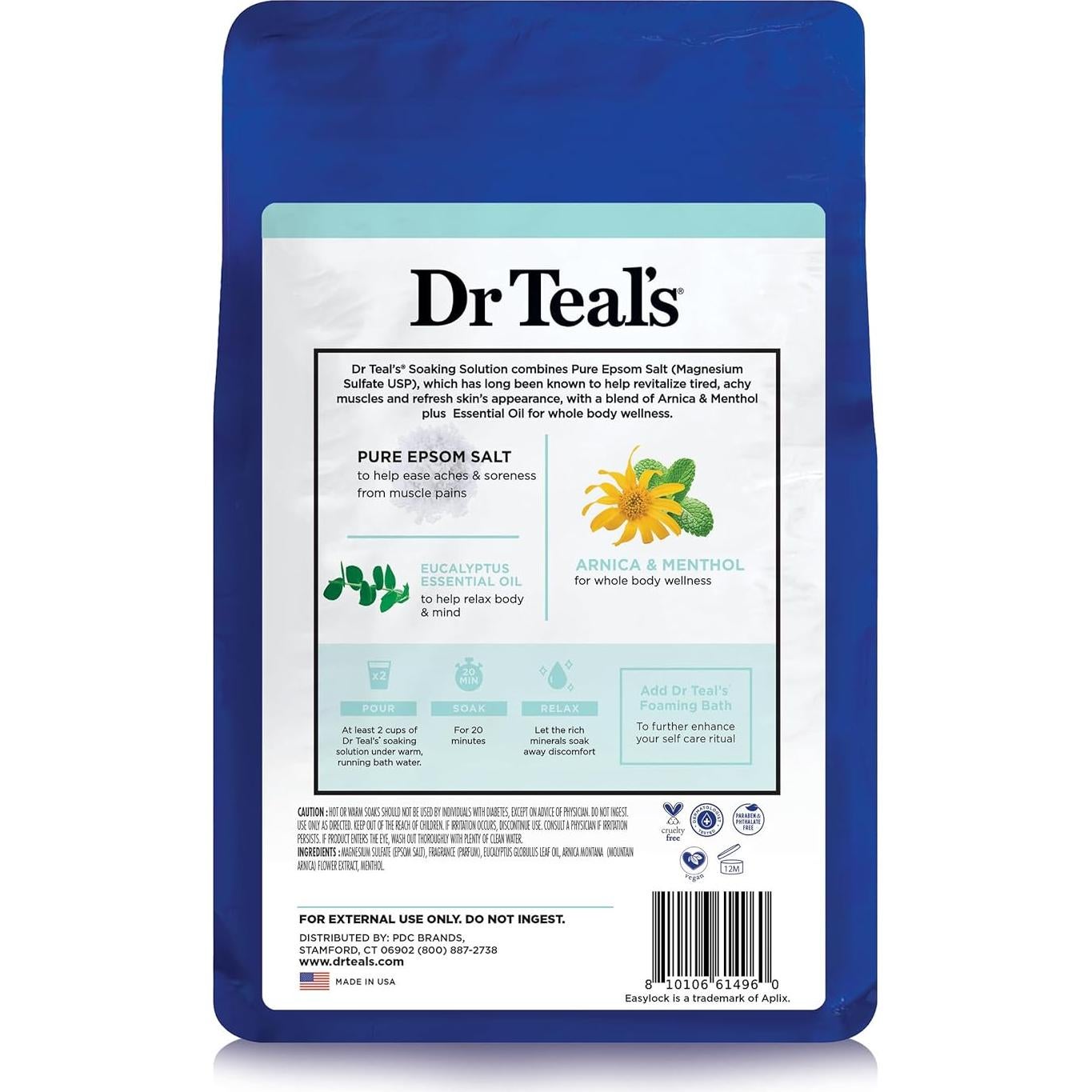 Baño de Sal de Epsom Dr Teal 1.36 kg con Arnica y Mentol