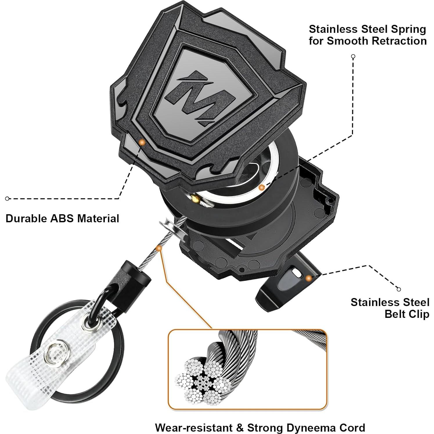 2 Llavero Retráctil Maileto con Clip y Cable de 80 cm