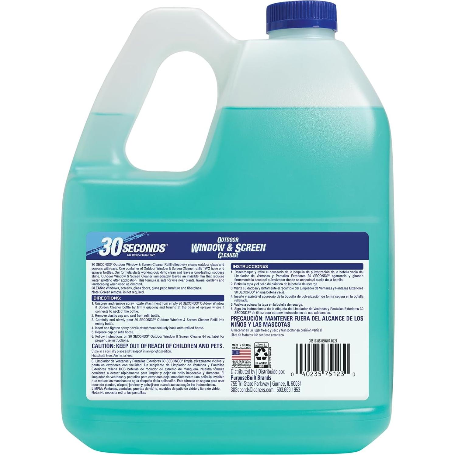 Limpiador Concentrado para Ventanas 30 SEGUNDOS 3.78L