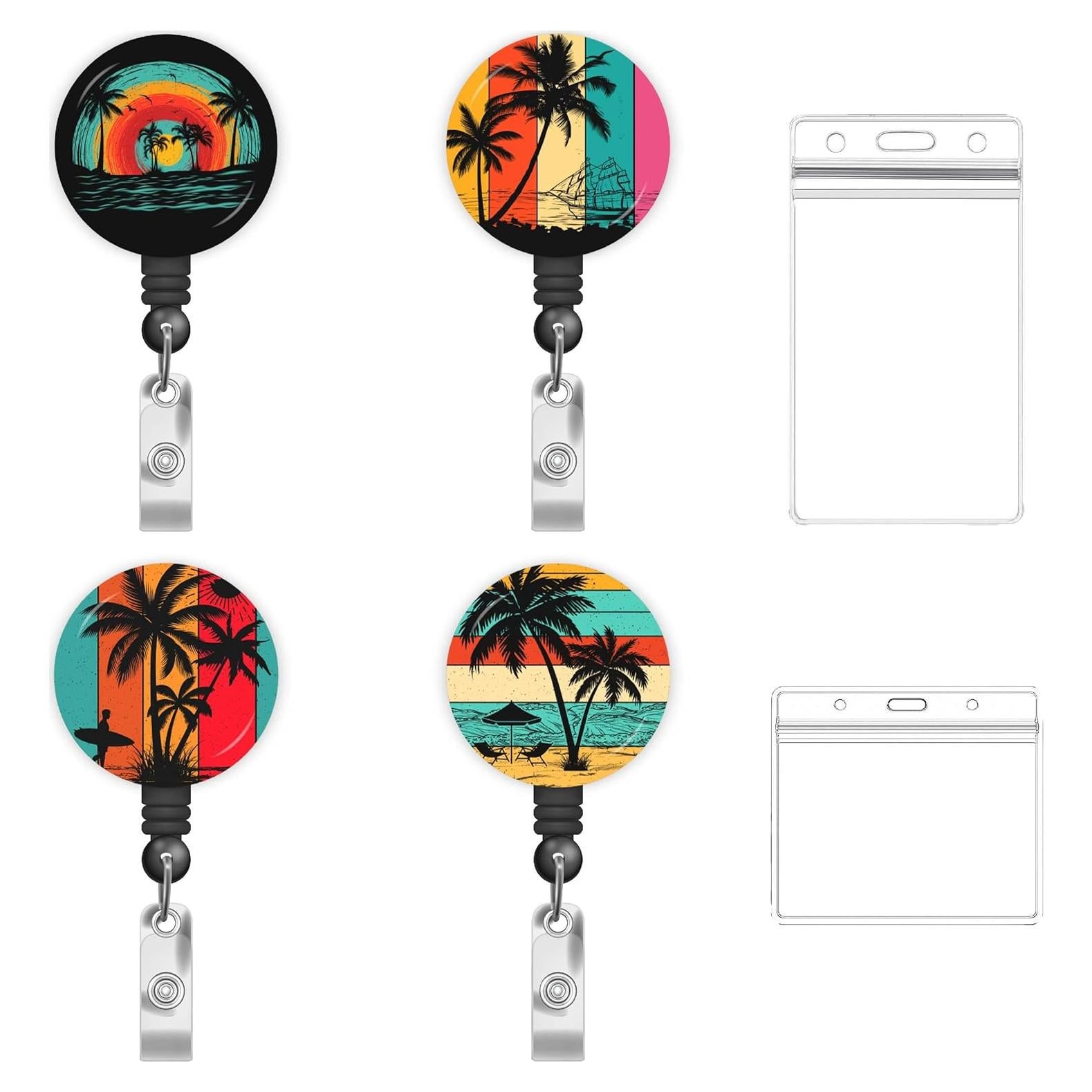 Paquete de 4 portatarjetas KAMT con carrete retráctil