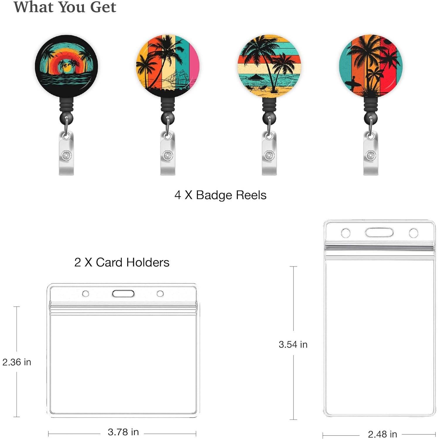 Paquete de 4 portatarjetas KAMT con carrete retráctil