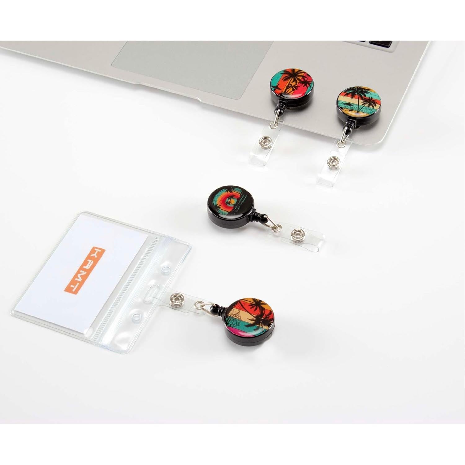 Paquete de 4 portatarjetas KAMT con carrete retráctil