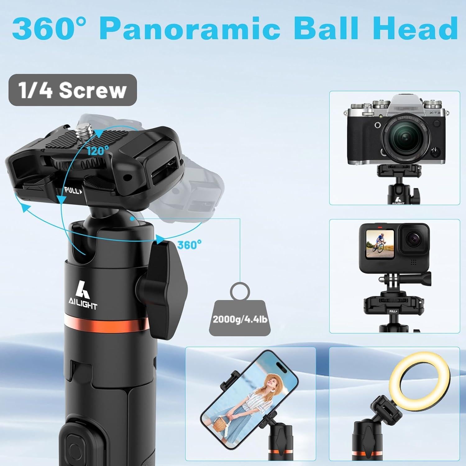 Trípode Ailight 2-en-1 Extensible 152.4 cm con Control Remoto