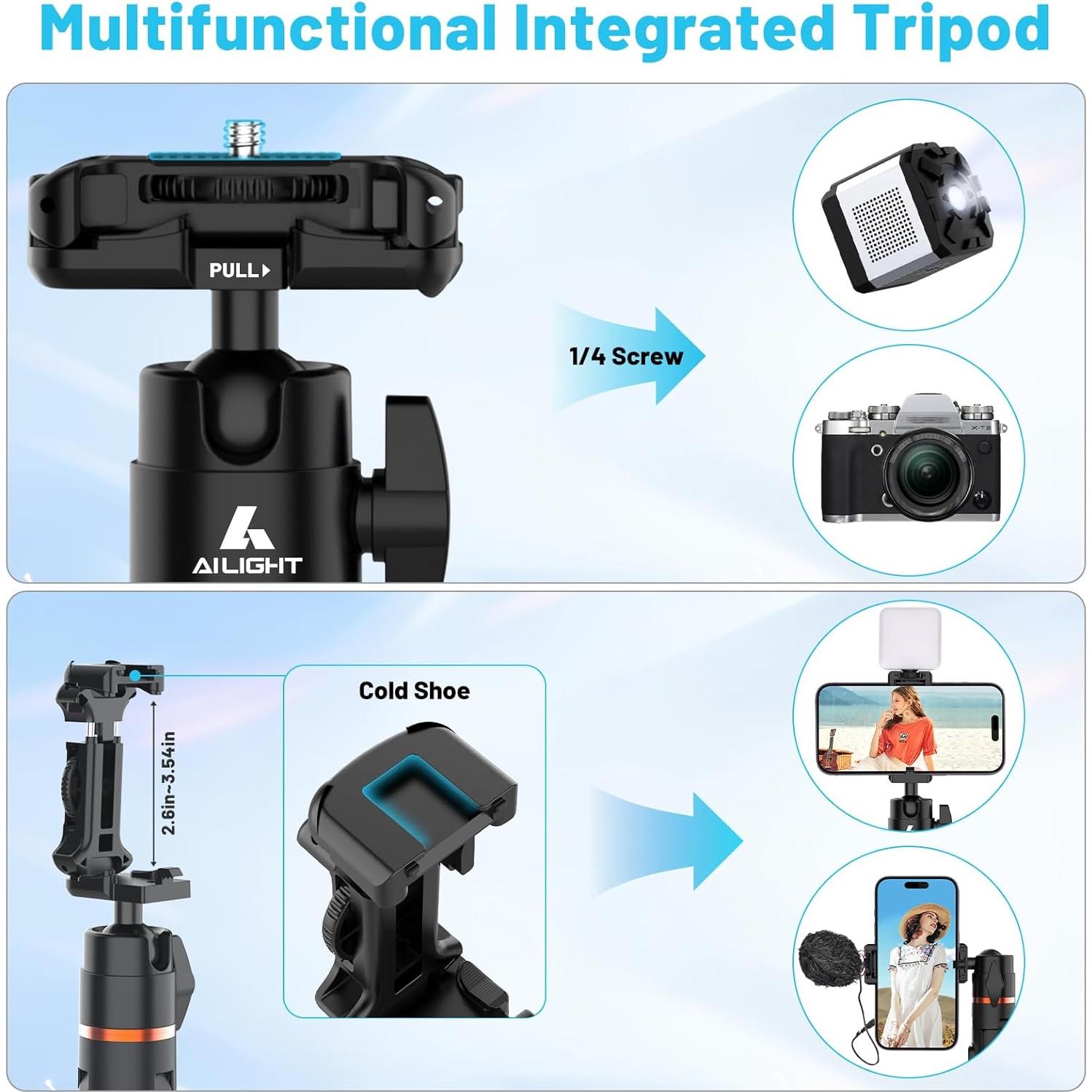 Trípode Ailight 2-en-1 Extensible 152.4 cm con Control Remoto