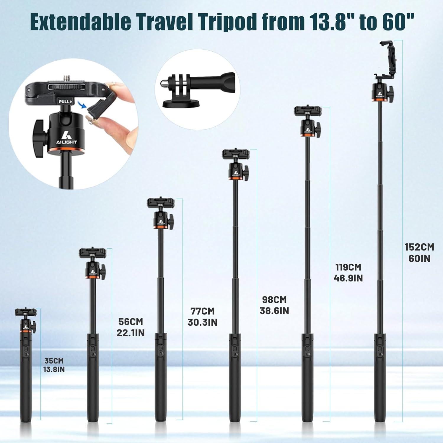 Trípode Ailight 2-en-1 Extensible 152.4 cm con Control Remoto
