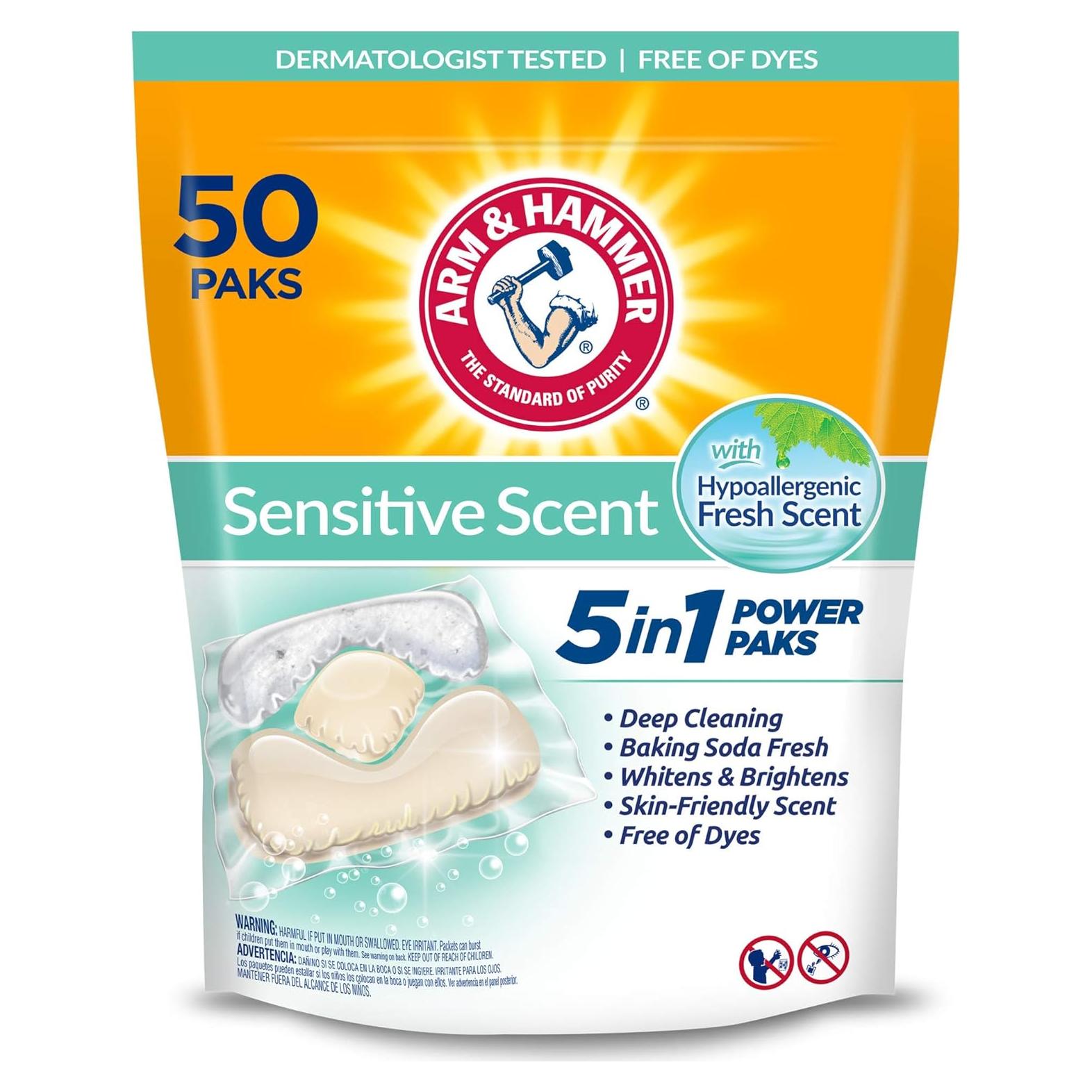 Detergente para Ropa Arm & Hammer 5-en-1 Fragancia Sensible 50 Unidades
