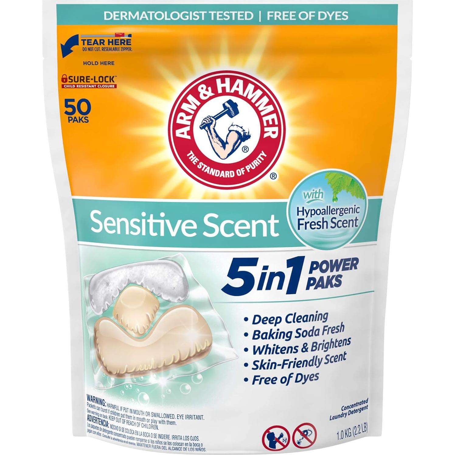 Detergente para Ropa Arm & Hammer 5-en-1 Fragancia Sensible 50 Unidades
