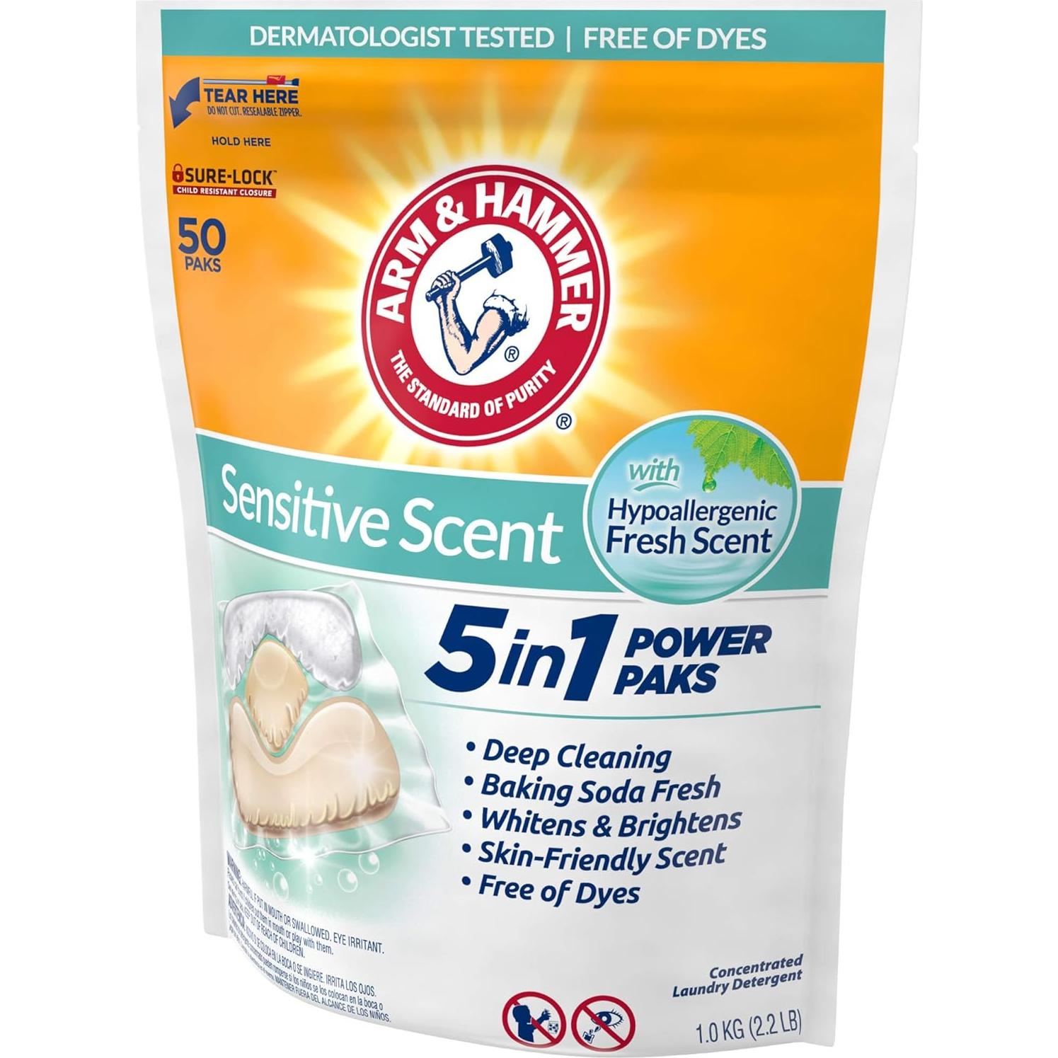 Detergente para Ropa Arm & Hammer 5-en-1 Fragancia Sensible 50 Unidades