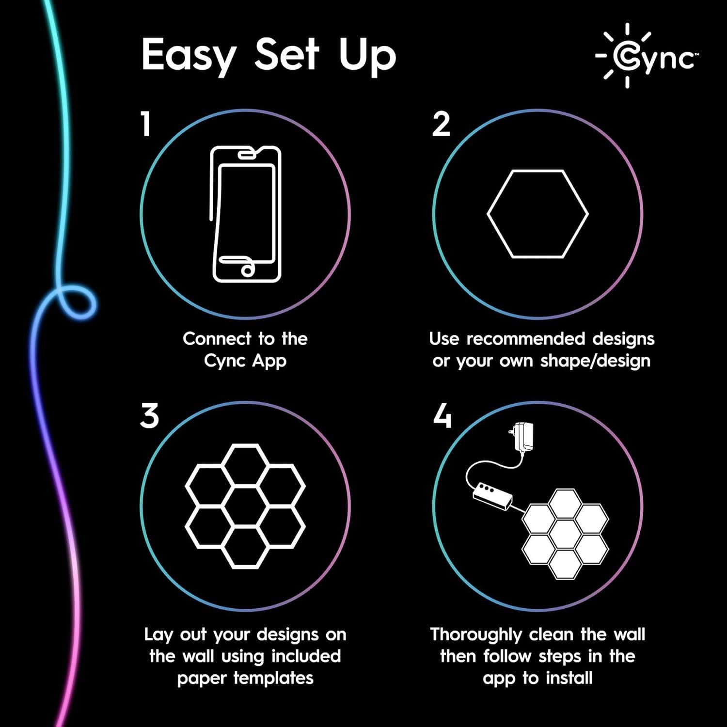 Paneles de Luz LED Hexagonales Cync 10 Piezas WiFi RGB