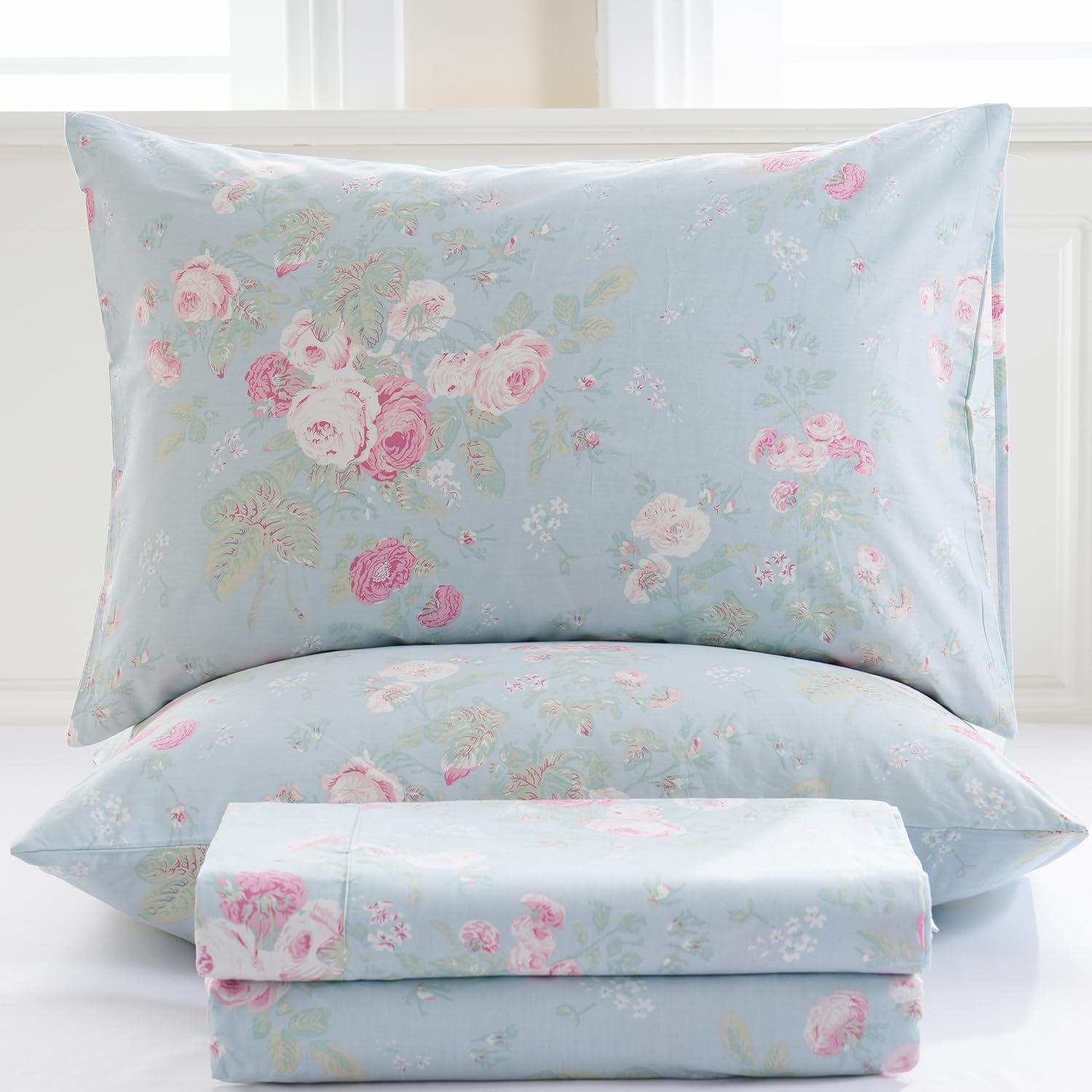 Juego de Sábanas Florales Azules Zusbest Completo 100% Algodón