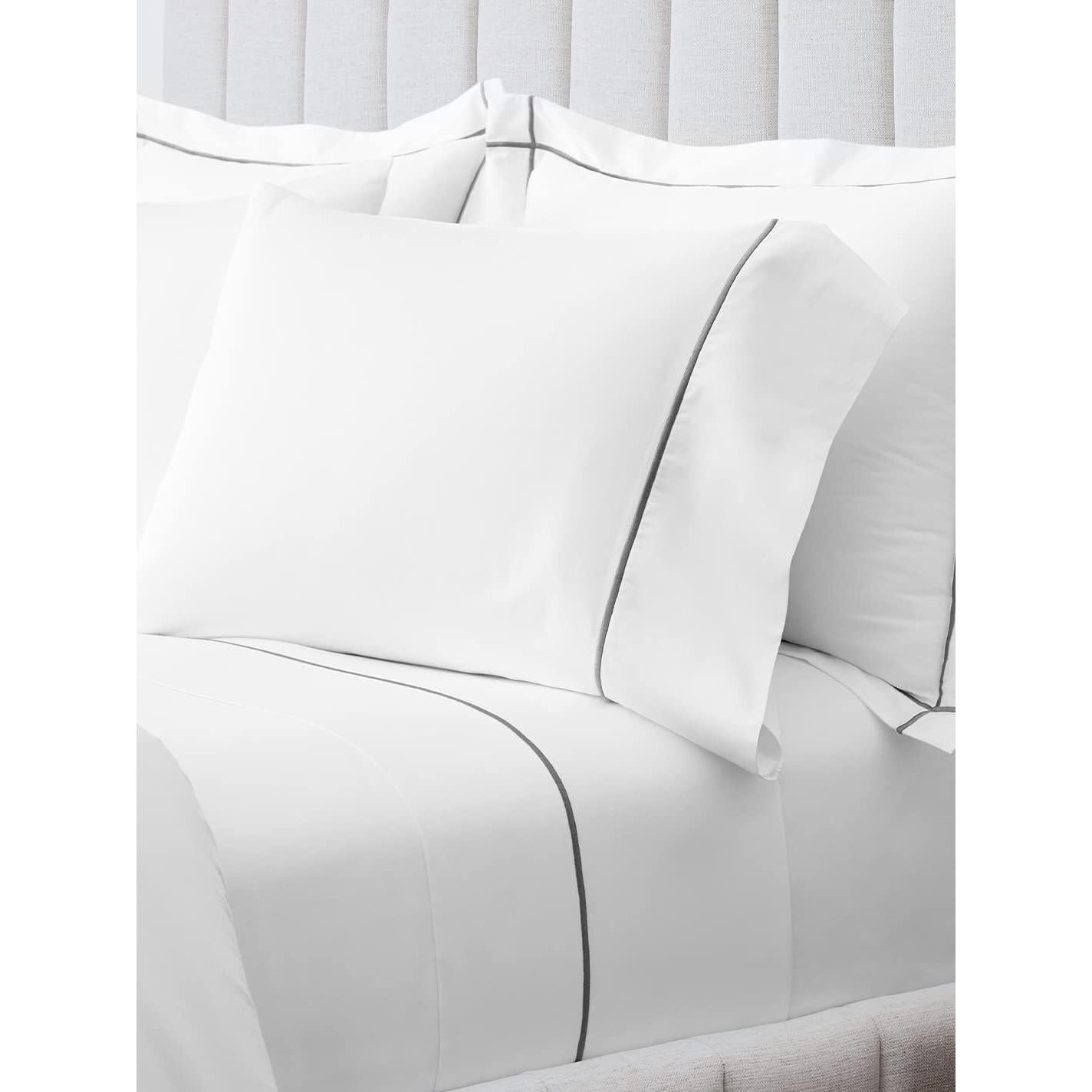 Juego de Sábanas Bordadas BOLL & BRANCH Individual 100% Algodón Orgánico Blanco/Gris